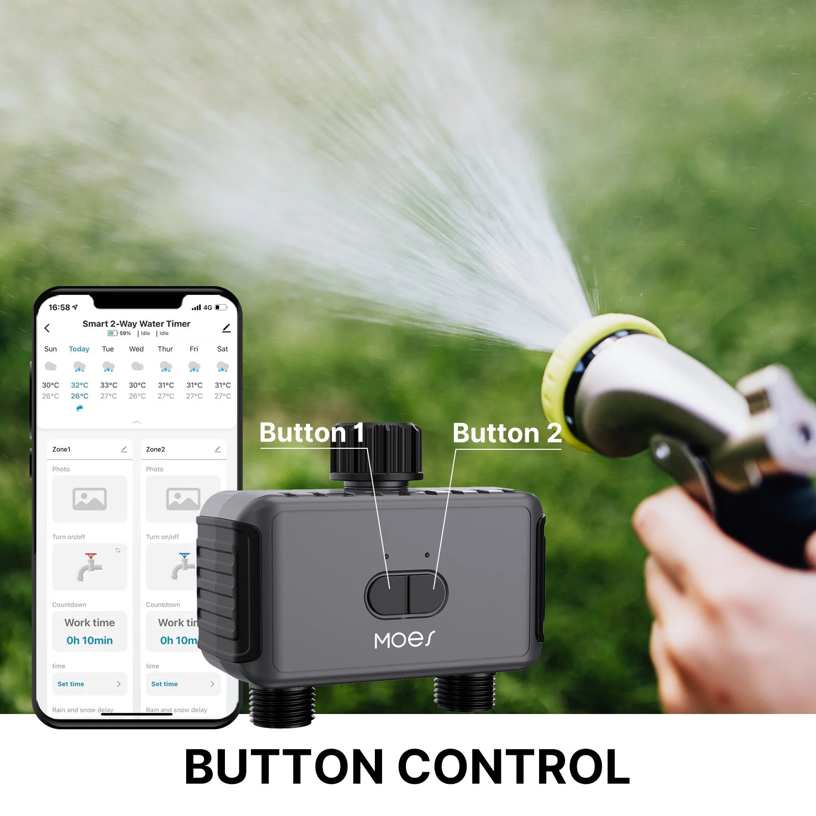 Tuya Bluetooth Irrigation Water Valve Smart Home Garden 2 Way Irrigation Water Valve app Remote Sprinkler Dual Outlet Irrigation Valve Timer Ships Without Battery