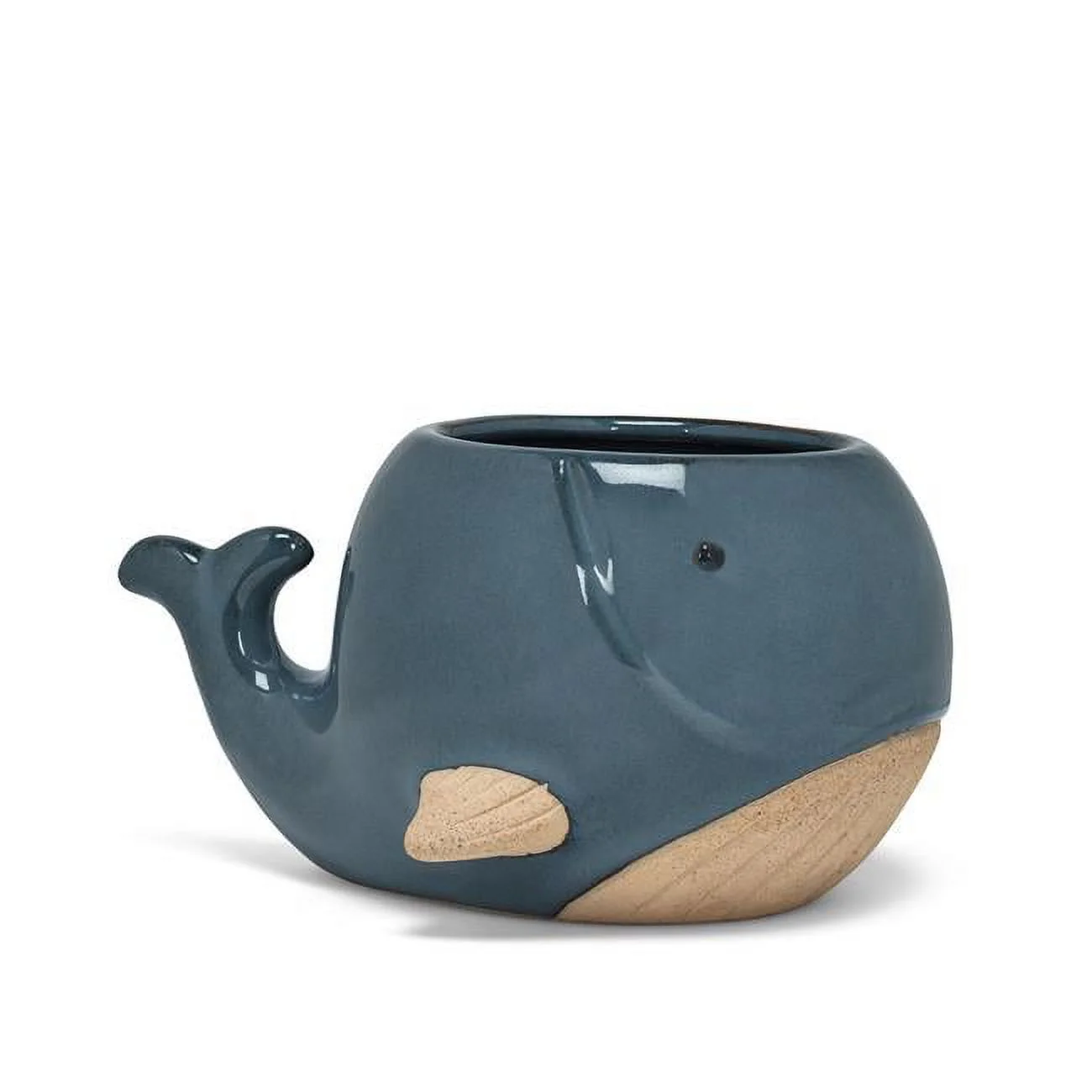 3 in. Stoneware Whale Planter, Blue - Large