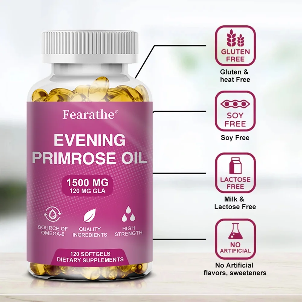 Evening Primrose Oil 1500mg, 30/60/120 Capsules Promotes Women's Health - Cold Pressed, Non-GMO, Gluten Free