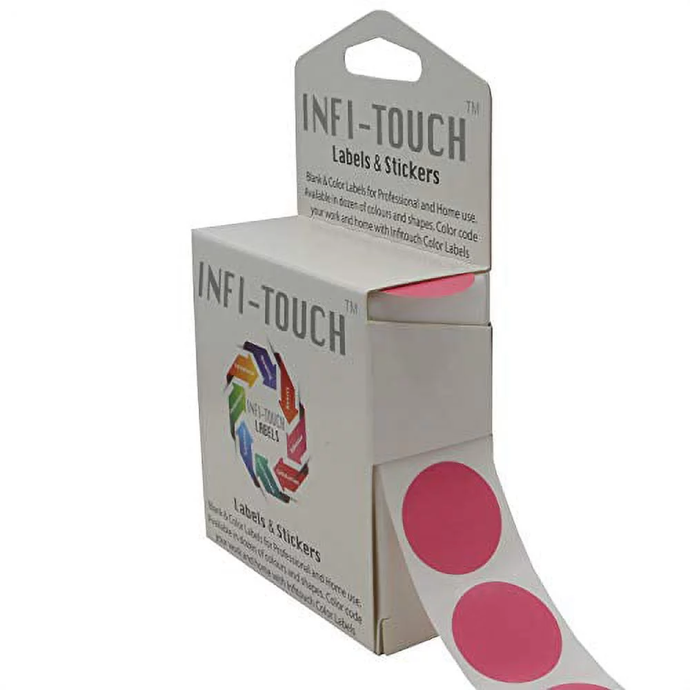 Infi-Touch Labels 1 inch Round Permanent Color-Code Dot Stickers, 1000 per Dispenser Box (Rose)