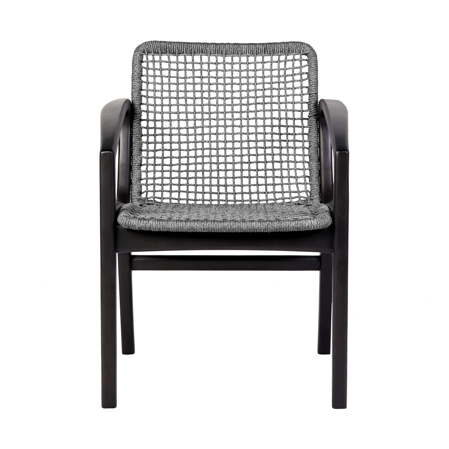 Benjara Tira 25 Inch Outdoor Patio Dining Chair, Black Eucalyptus Frame, Woven Rope