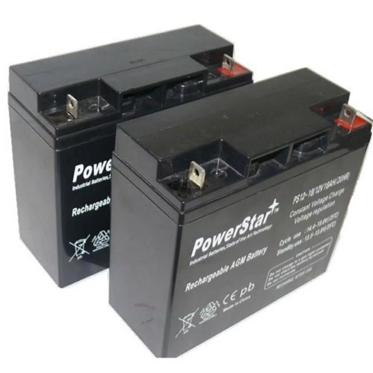 PowerStar PS12-18-2Pack12 12V 18Ah Battery for Black & Decker CMM1200 Mower Replaces 24V Batt - Pack of 2