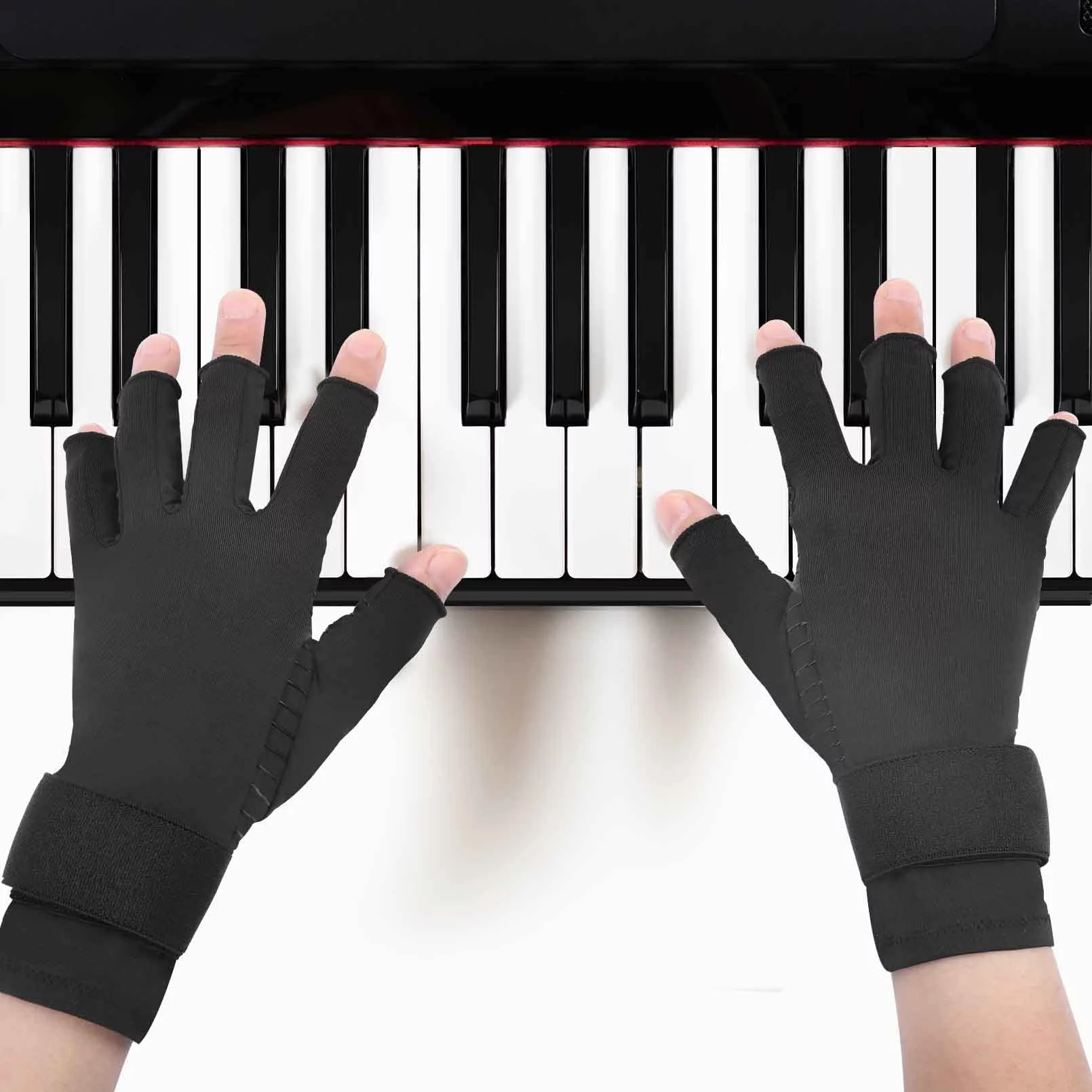 Tikaton Arthritis Compression Gloves with Adjustable Wrist Strap for Women and Men, Copper Infused Half-Finger Gloves -1 Pair