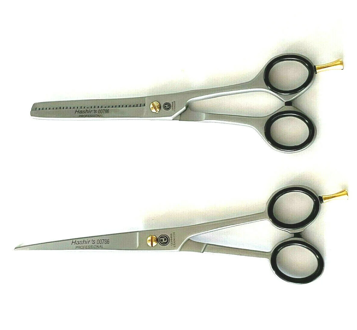 2PCS GERMAN Curved Barber Hair Trimming Scissors + Single Teeth Thinning Shears