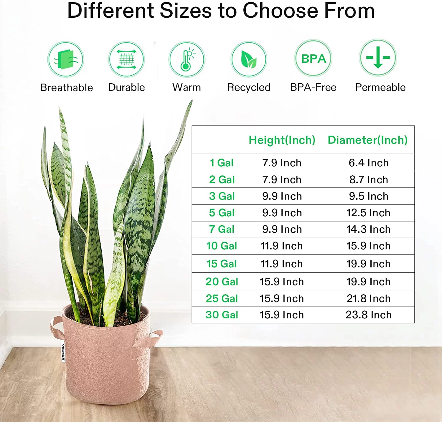 VIVOSUN 5-Pack 1 Gallon Brown Grow Bag, Fabric Pot with Handles for Vegtables and Plants