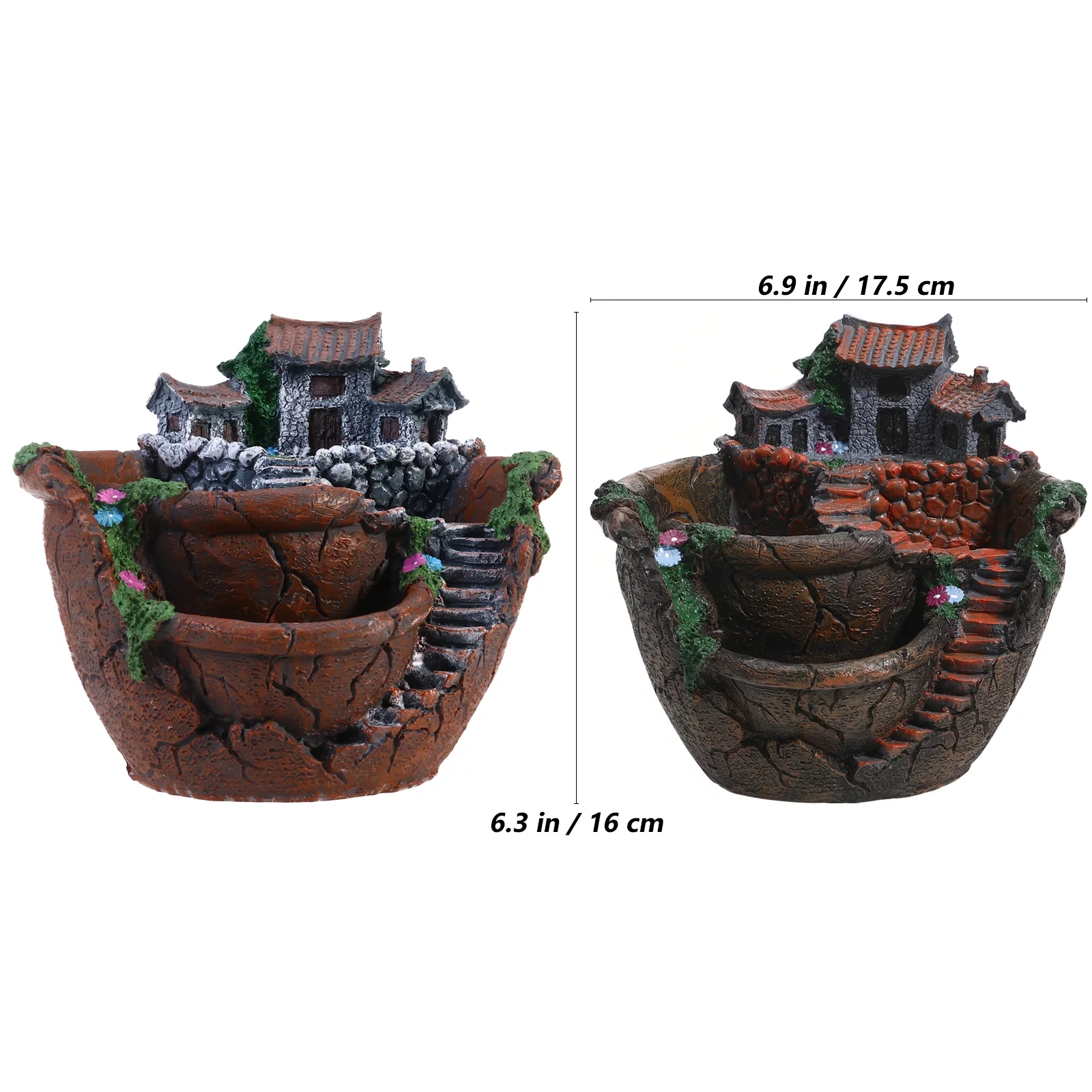 Gongxipen BESTOMZ Micro Landscape Artificial Flowers Succulent Plants Pot Tiny Creative Flower Pot Holders Hanging Garden Design with Sweet House (Orange)