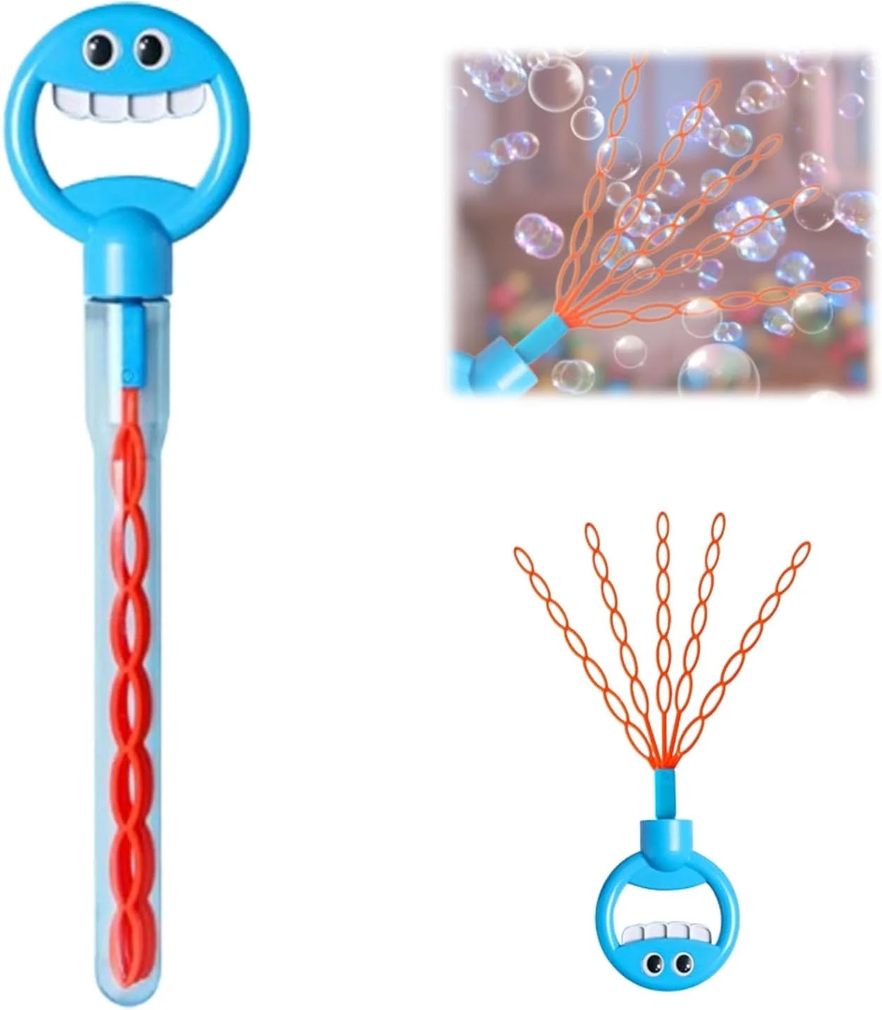 32 Hole Smiling Face Bubble Stick, 2024 New Children'S Bubble Wand Toy, Bubble Machine For Summer Toy Party Favor, Outdoors Activity, Easter Basket Stuffers, Birthday Gift(Blue)