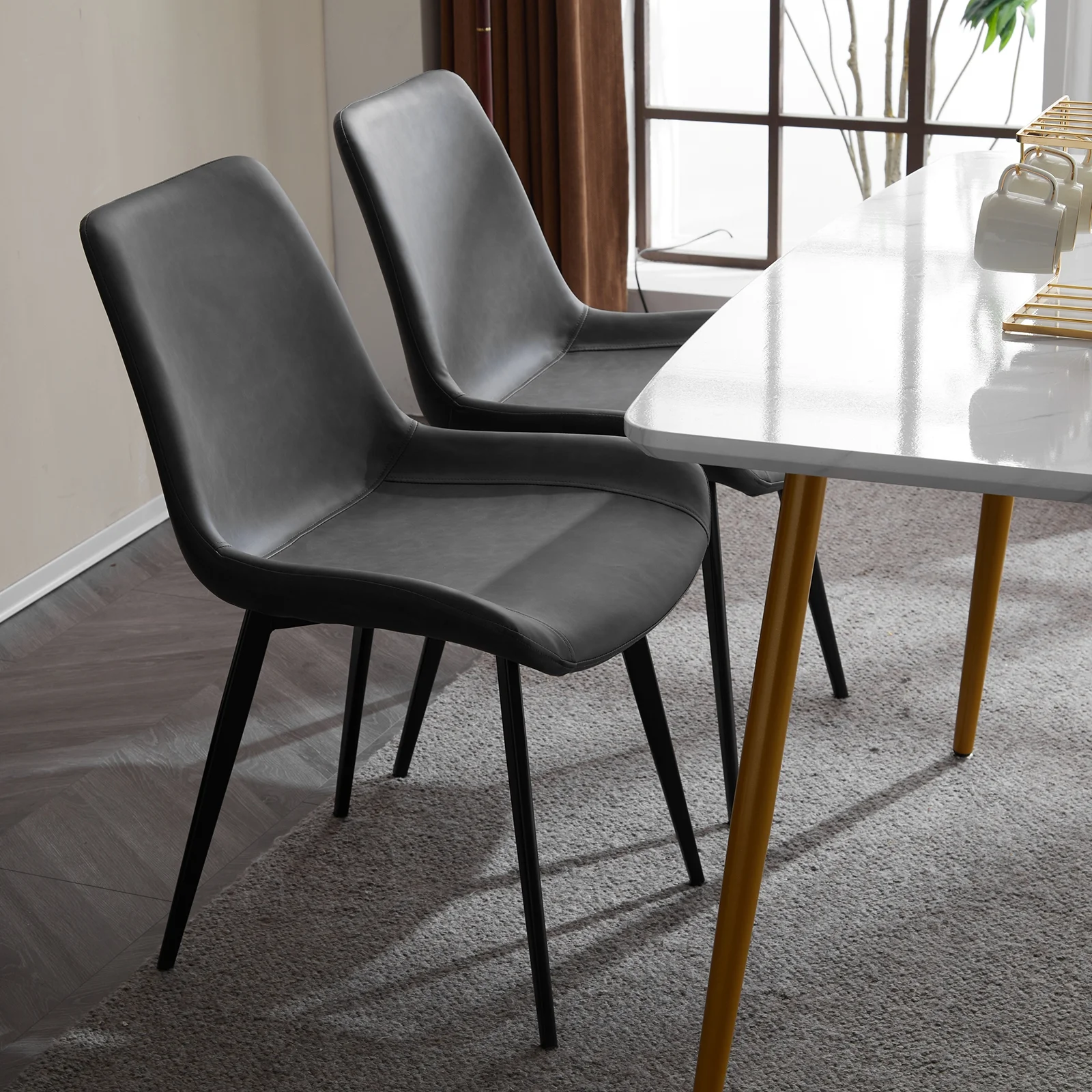 4pcs Disassembled PU Iron Pipe Curved Dining Chair Black