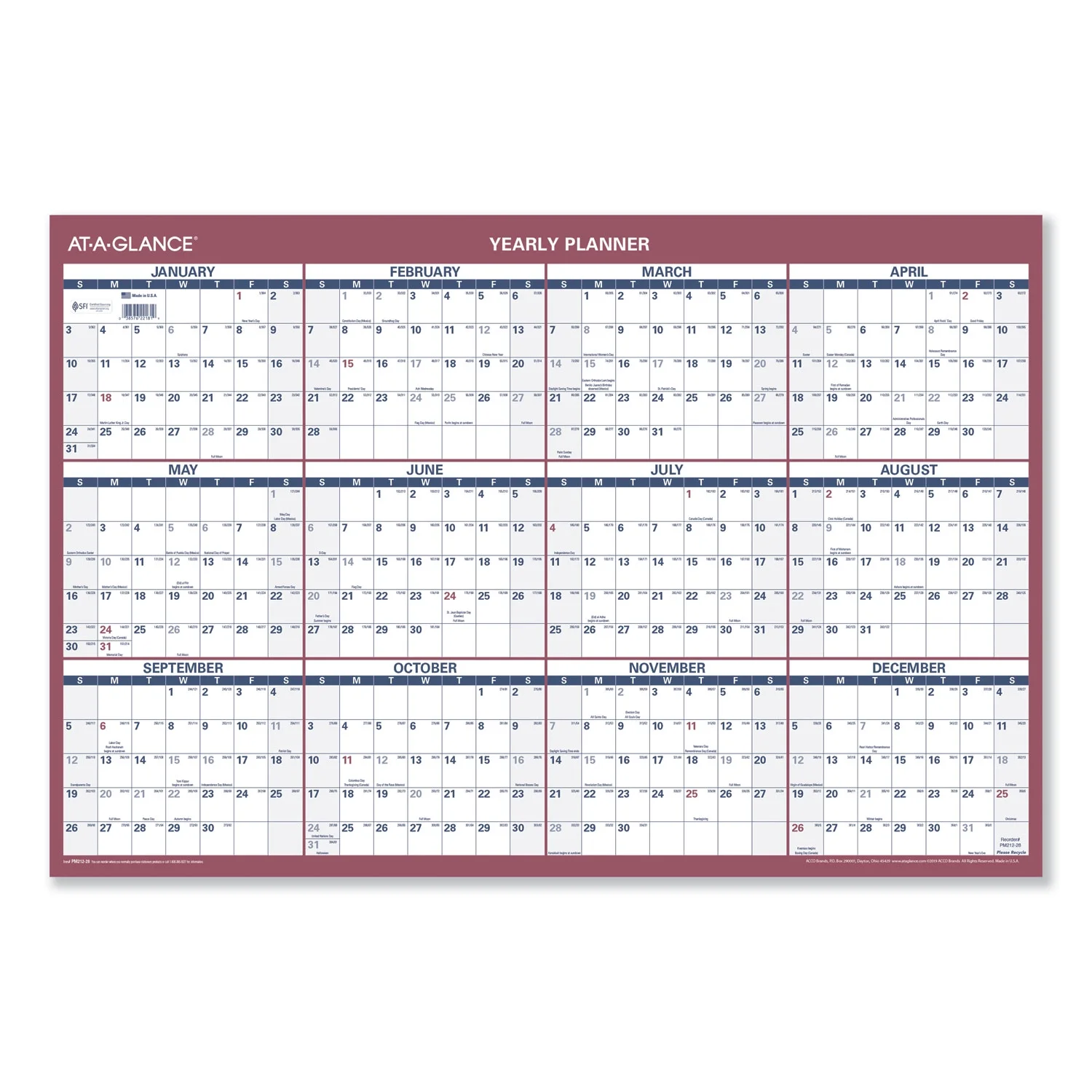 At-A-Glance, AAGPM23928, 90/120-Day Erasable Wall Planner, 1 Each, Blue