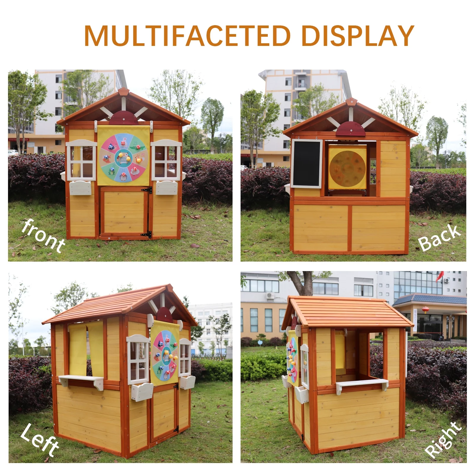 Outdoor Playhouse for Kids Wooden Cottage with Working Doors and Windows
