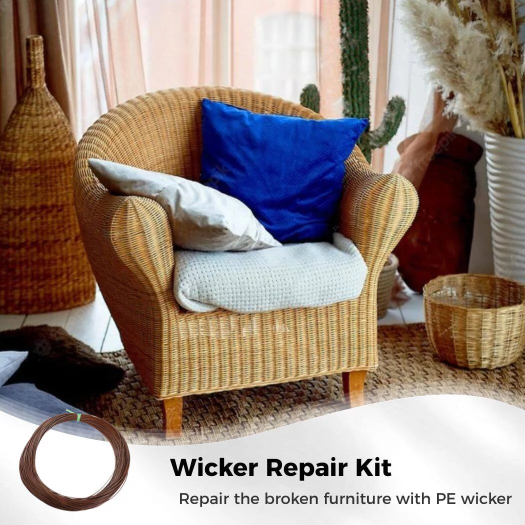 Wicker Repair Kit, 90m/295ft Synthetic Rattan, Basket DIY Weaving Round Fix Wicker, Polyethylene Plastic Repairing Material for Patio Furniture Chair Table(Coffee)