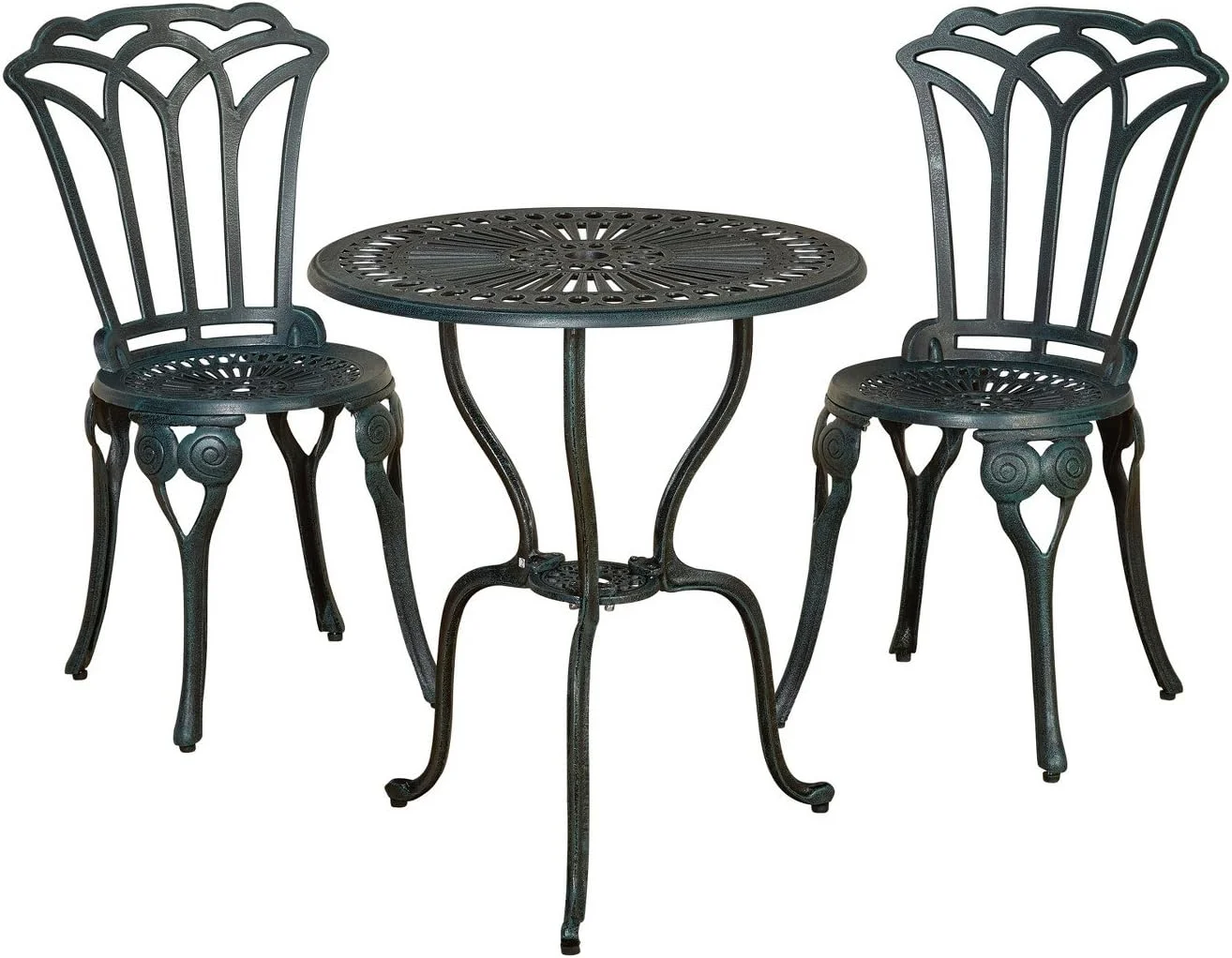 Target Marketing Systems Jade Modern Aluminum Round Outdoor Patio Table and Chair Bistro, 3 Piece Set, Antique Green