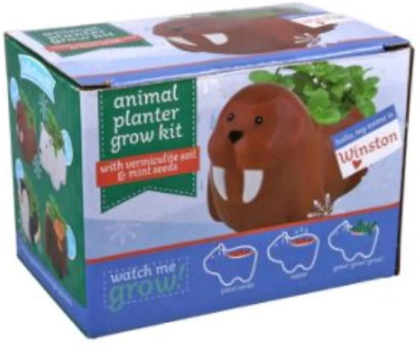 Winston The Walrus Ceramic Animal Planter Grow Kit, Includes Soil and Seeds, Brown, Boxed Gift