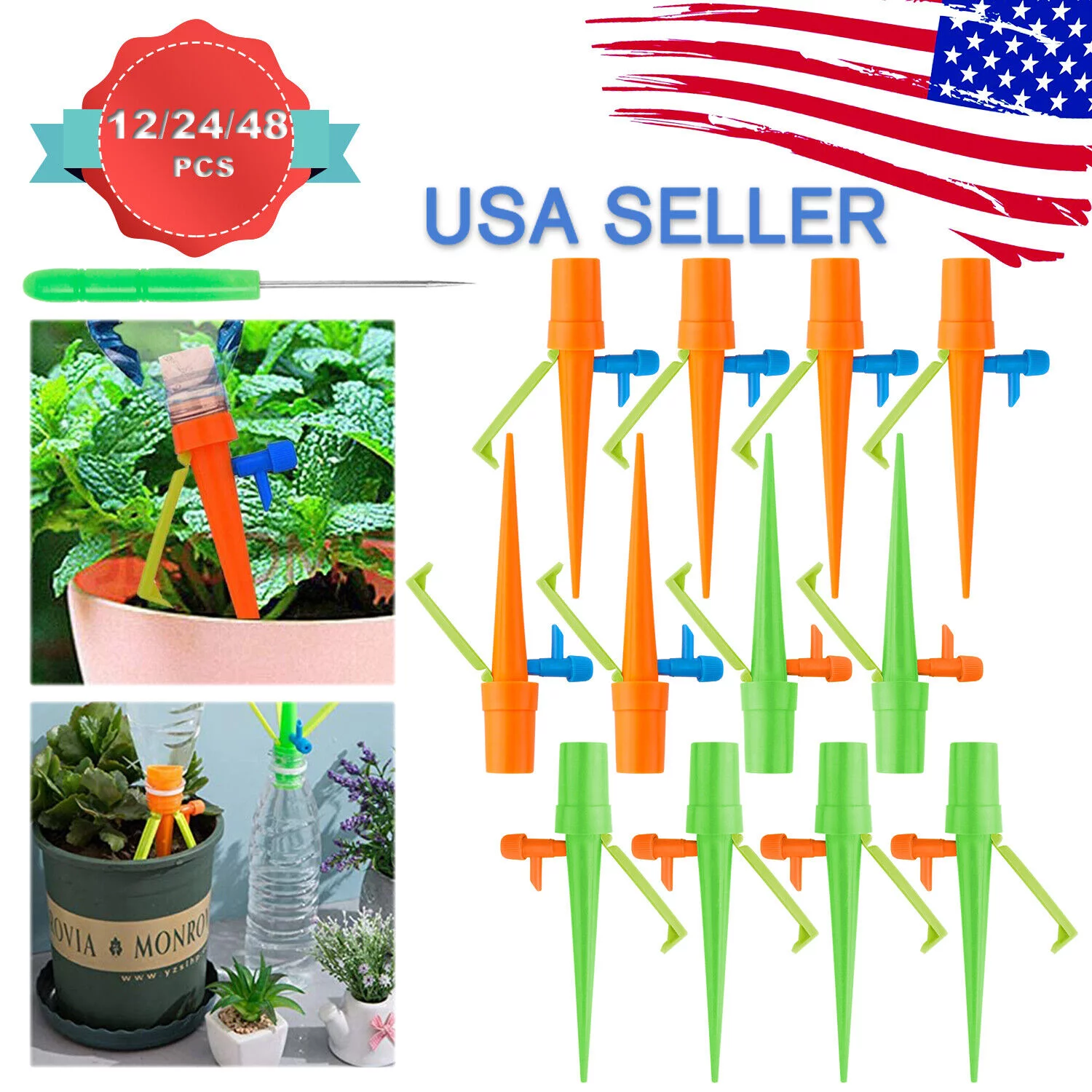 12/24/48 PCS Automatic Self Watering Spikes Plants Water Drip Irrigation System