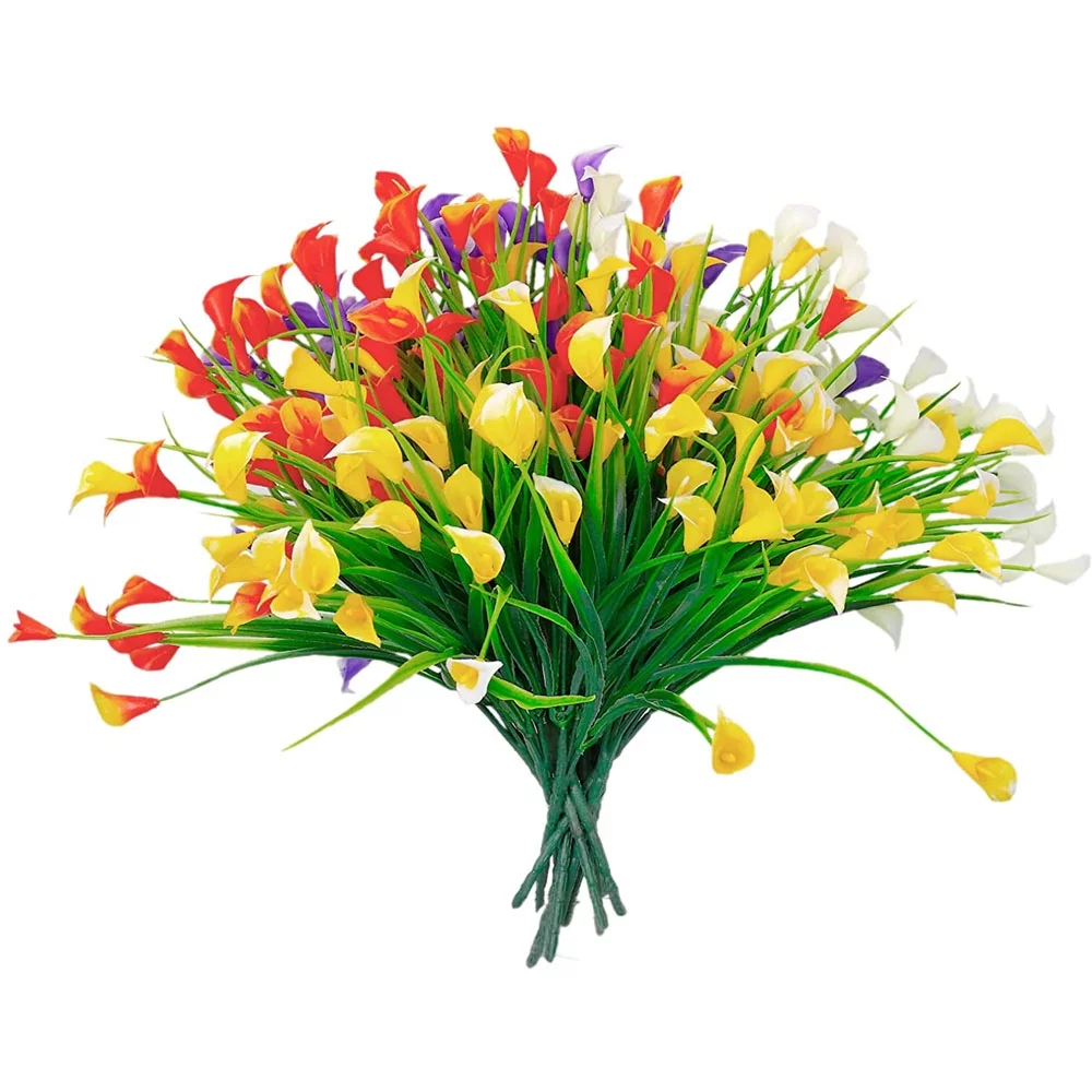 Morttic 12 Pack Calla Lily Artificial Flowers Plants Mixed Indoor Outdoor Decorations,UV Resistant Faux Fake Plants Plastic Spring Flower Outside Hanging Planter Home Kitchen Garden Porch