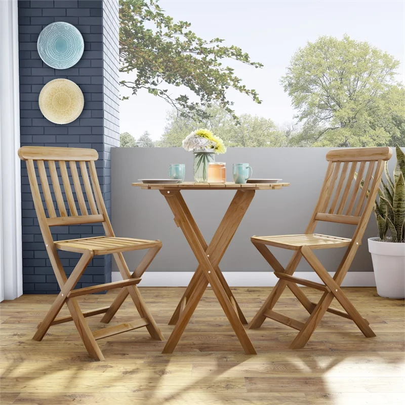 Kingfisher Lane 3 Piece Outdoor Foldable Wood Bistro Set in Acorn Brown