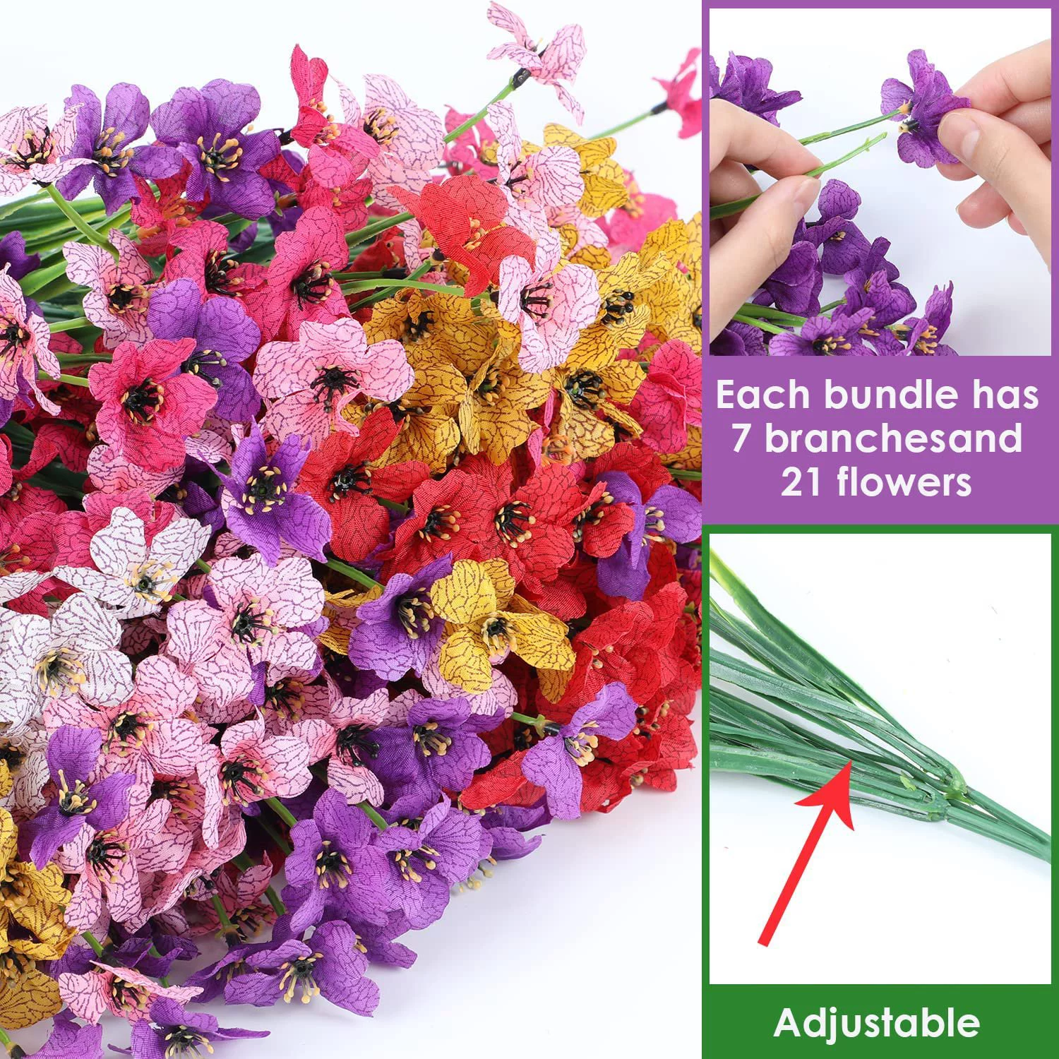 24 Bundles Artificial Flowers Bulk for Outdoors, Fake Silk Flowers Faux Plants UV Resistant for Hanging Planters Home Garden Window Box Front Porch Indoor Outside Decorations 6 Colors Mixed