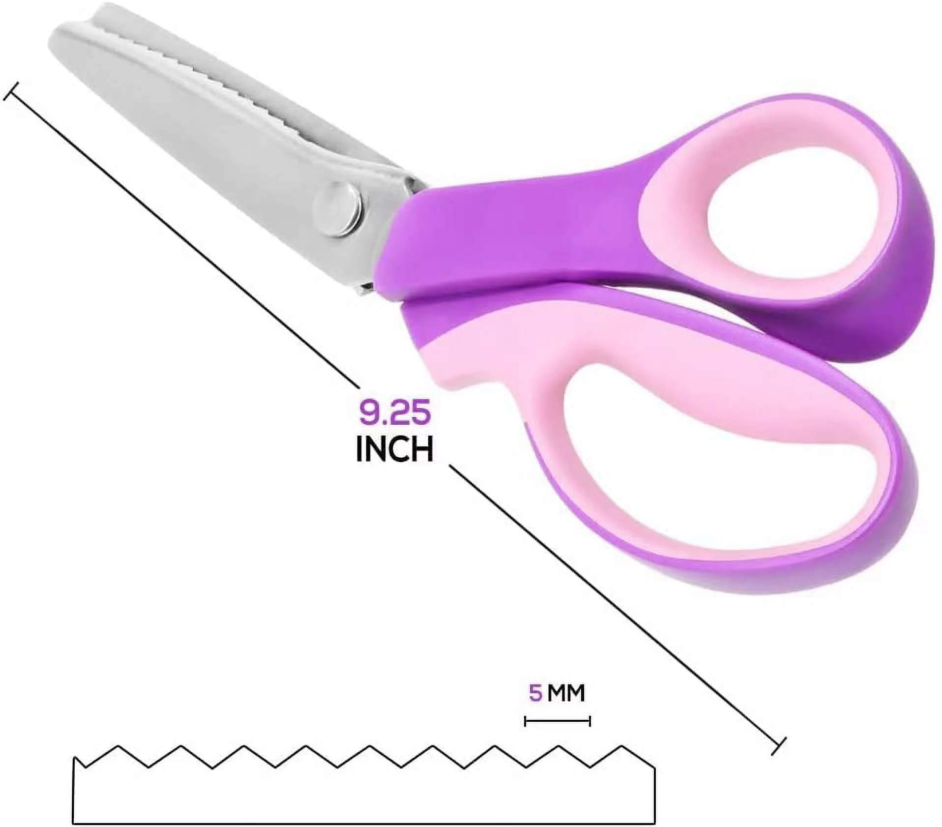2-Piece Bundle of Zig Zag Scissors & Scalloped Pinking Shears 100% Stainless Steel Sewing Pinking Shears for Fabric Cutting, Ideal Craft Scissors Decorative Edge Pinking Shears Scissors for Fabric