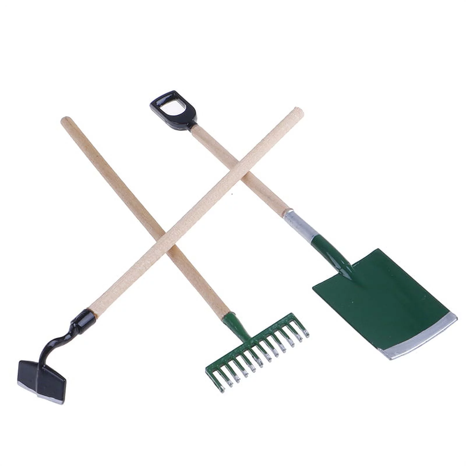 3psc/Set Metal Garden Spade Rake Tools For Dolls House Miniatures Accessories