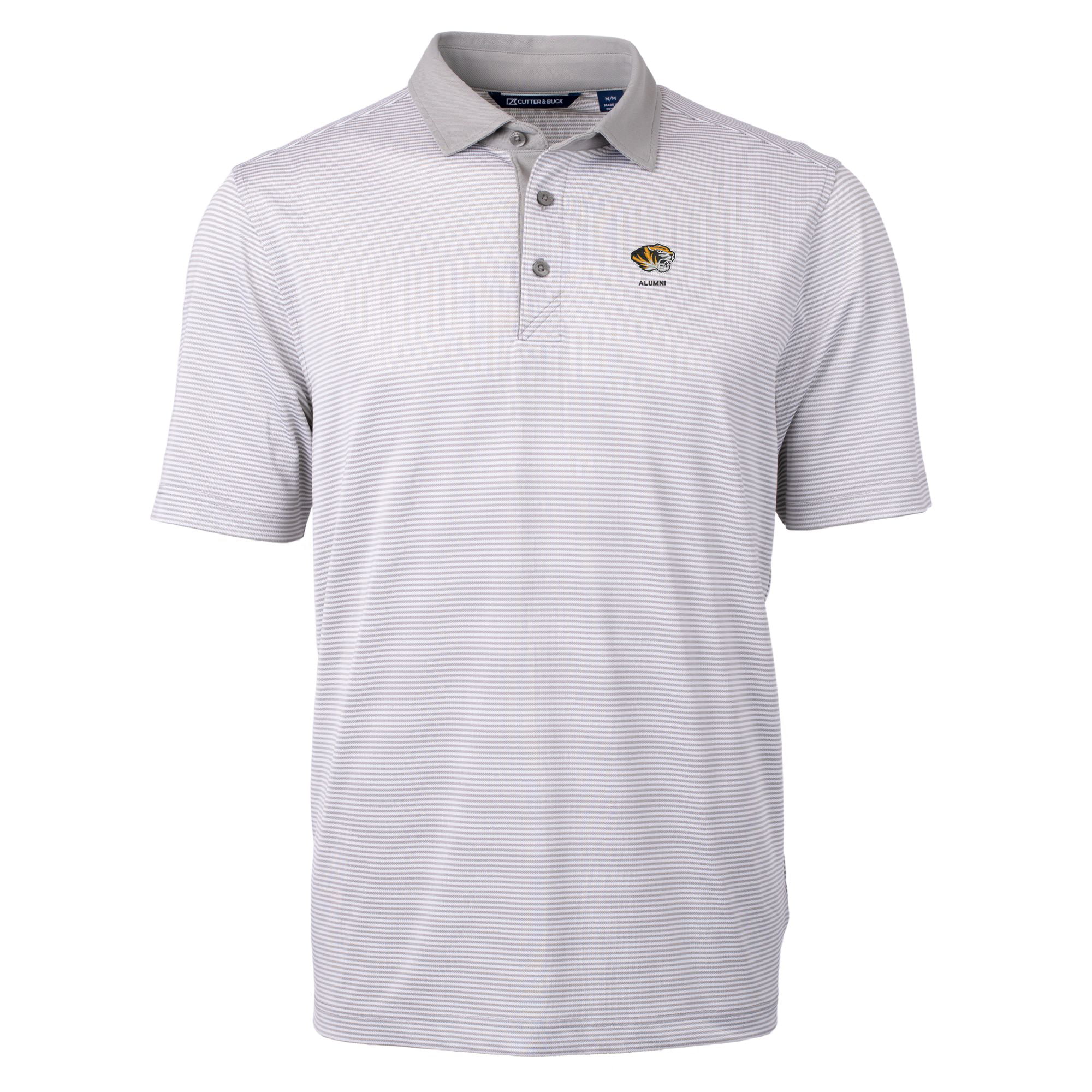 Men's Cutter & Buck  Gray Missouri Tigers Alumni Logo Virtue Eco Pique Micro Stripe Recycled Polo