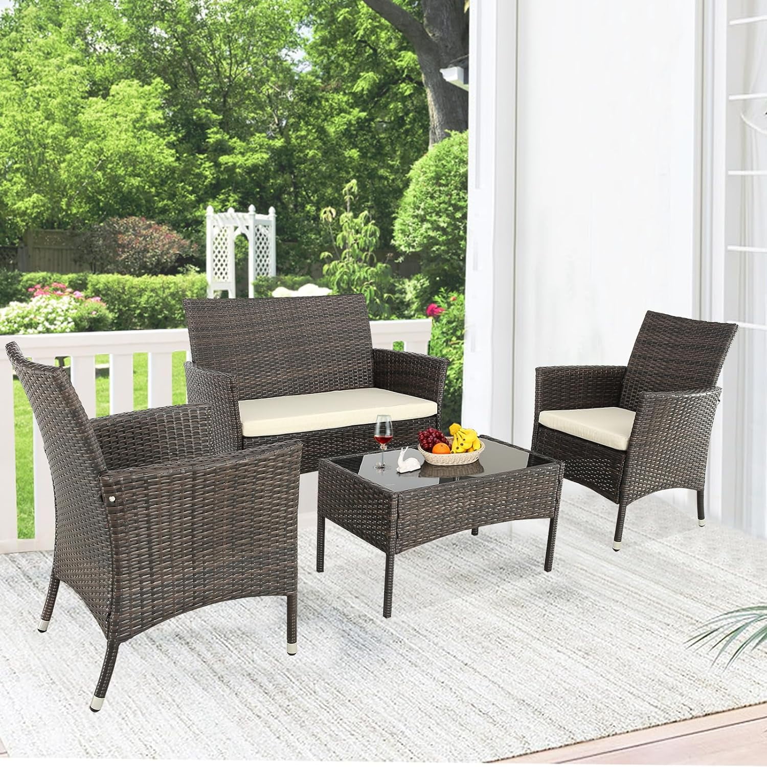 DSZBNUIO TUIONMJ 4-Piece Outdoor Patio TUIONMJ Sets Wicker Sofa with Cushions and Coffee TUIONMJ Garden Lawn Pool Backyard Outdoor Sofa Sets (Darkblue  Set of 4)