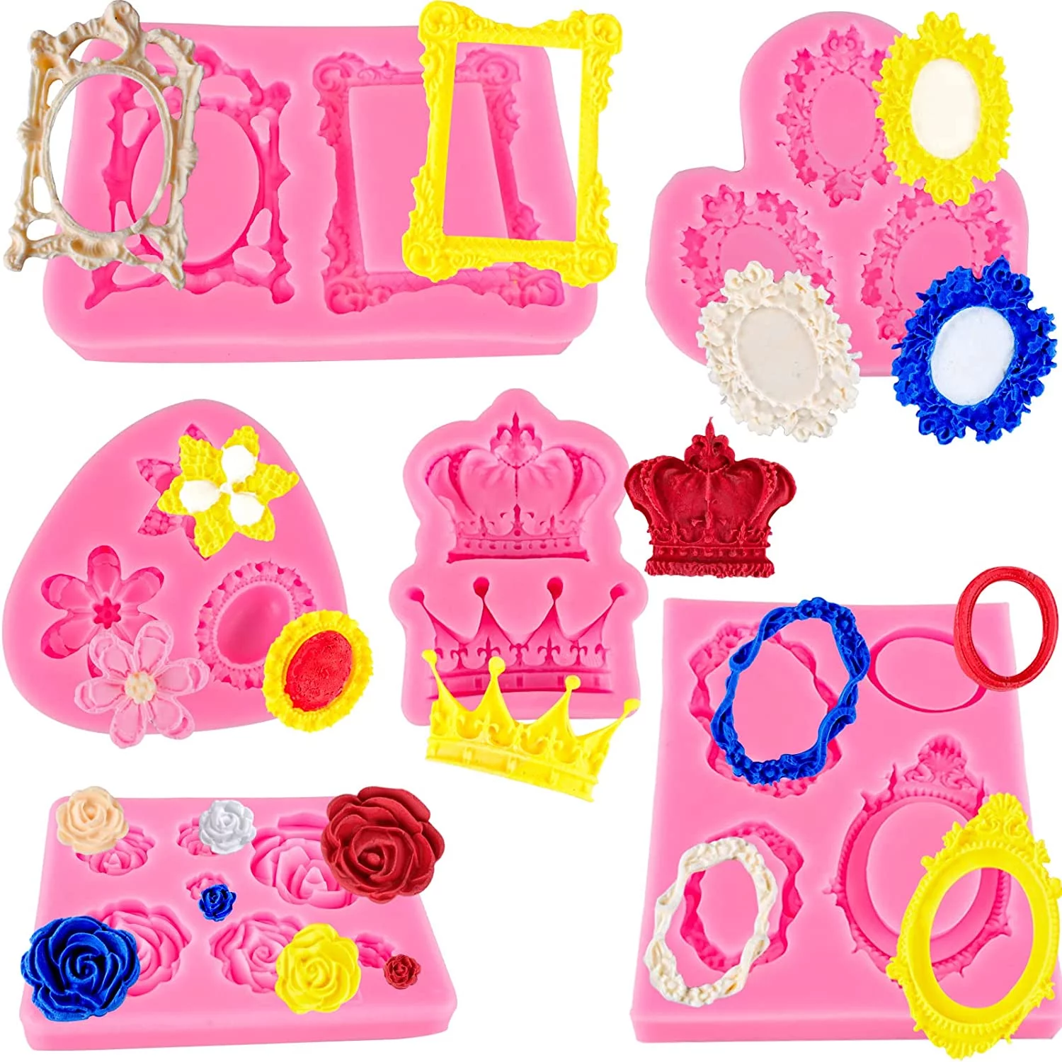 Vintage Frame Fondant Molds,6 Pack Photo Frame Fondant Molds for Making Cupcake Cake Decorating Sugar Gum Paste Chocolate Cookies Resin Polymer Clay