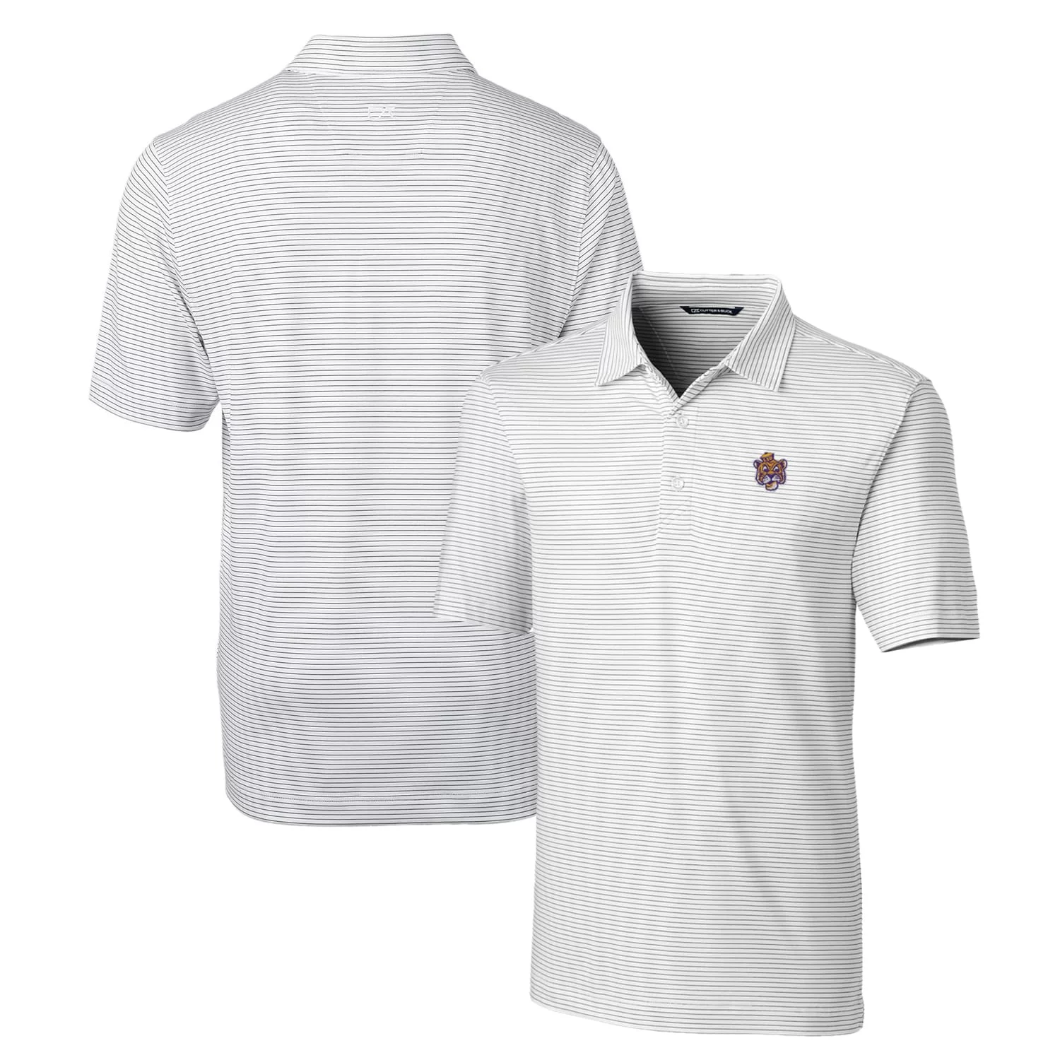 Men's Cutter & Buck White LSU Tigers Forge Pencil Stripe Stretch Polo
