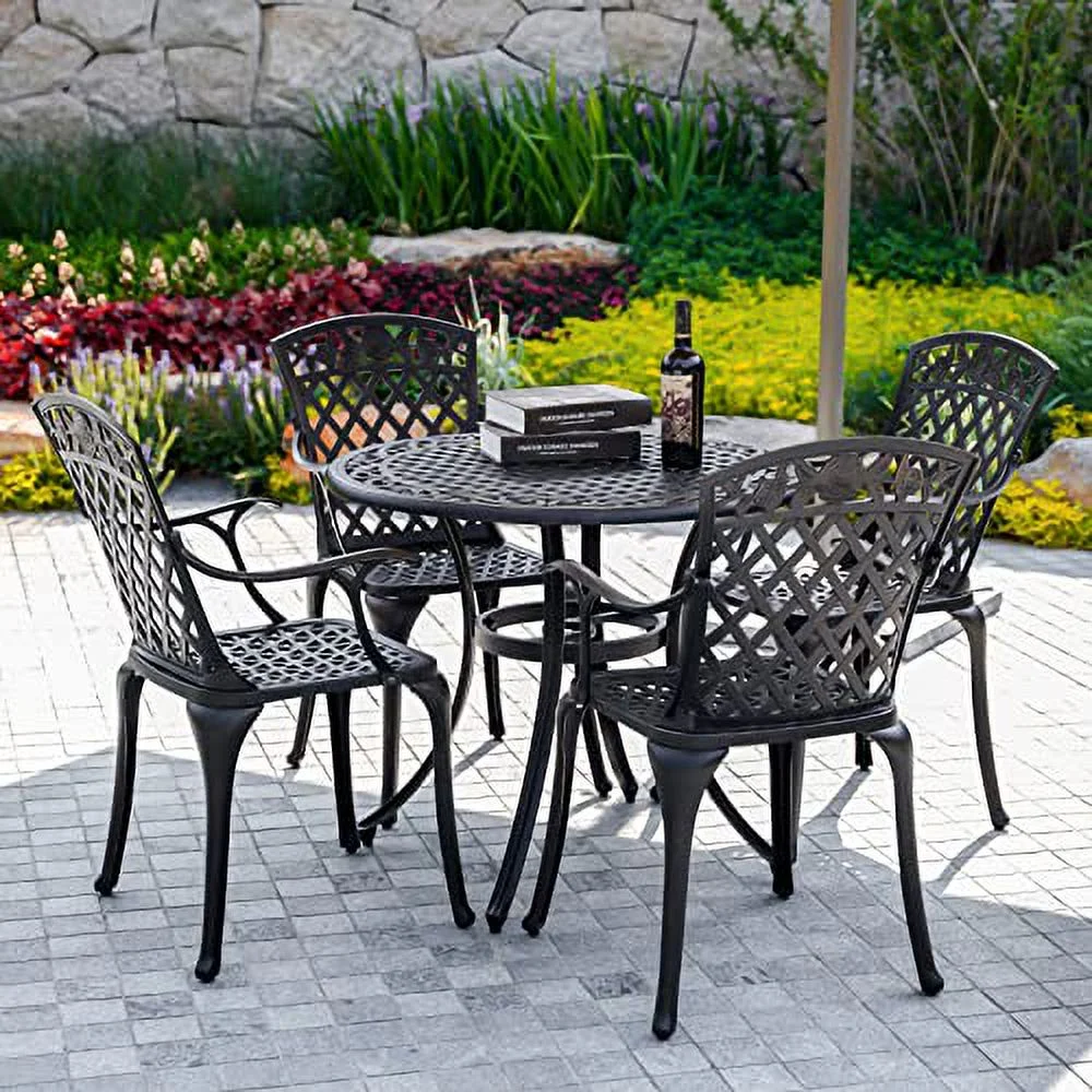 Cast Aluminum Patio Chairs,Outdoor Dining Chairs Set of 2 with High Back,Metal Patio Chairs,All Weather Outdoor Bistro Chair for Garden,Backyard(Bronze)