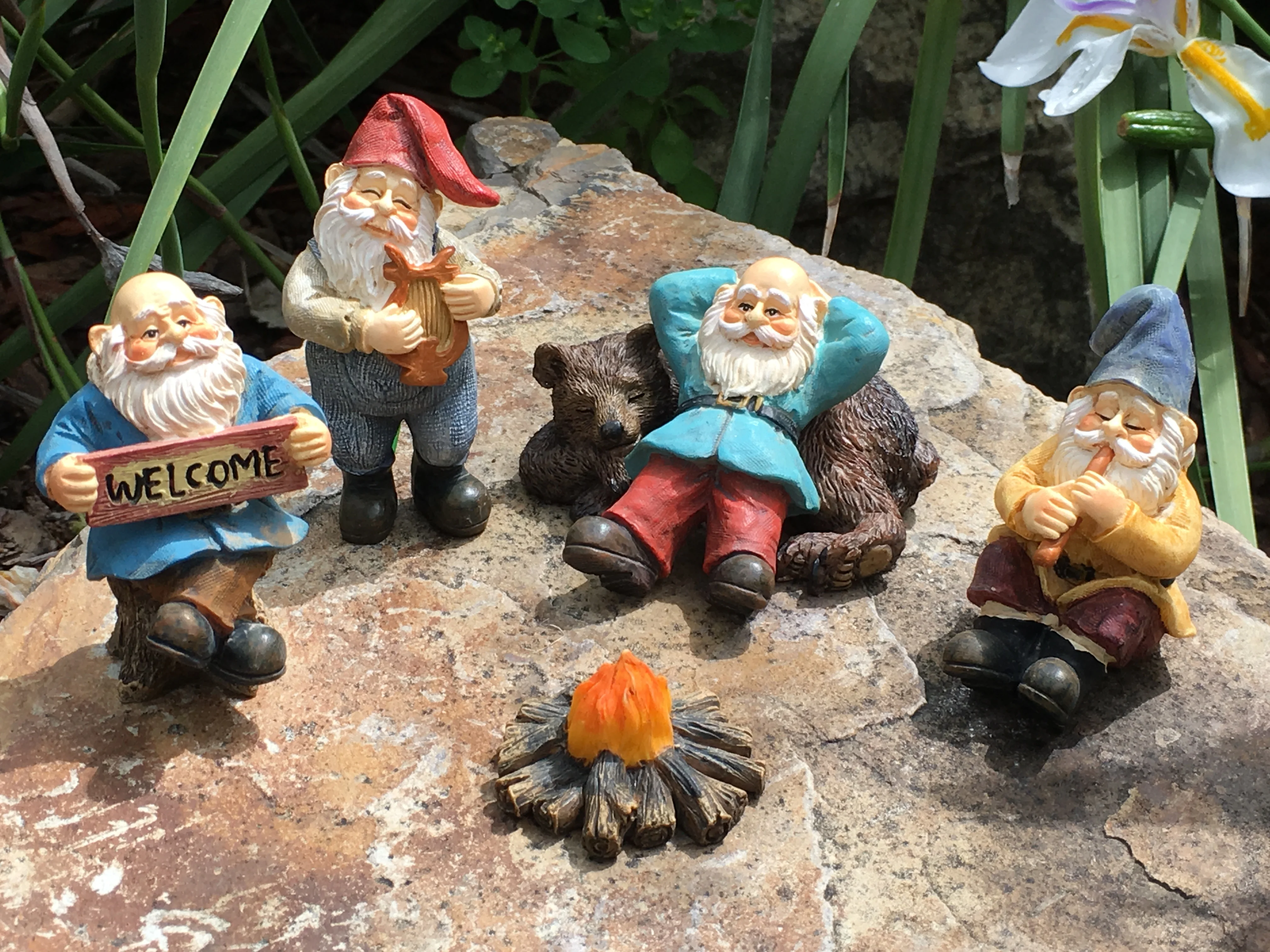 Happy Gnomes Camp - 6 Piece Garden Gnome Set for the Miniature Garden by GlitZGlam