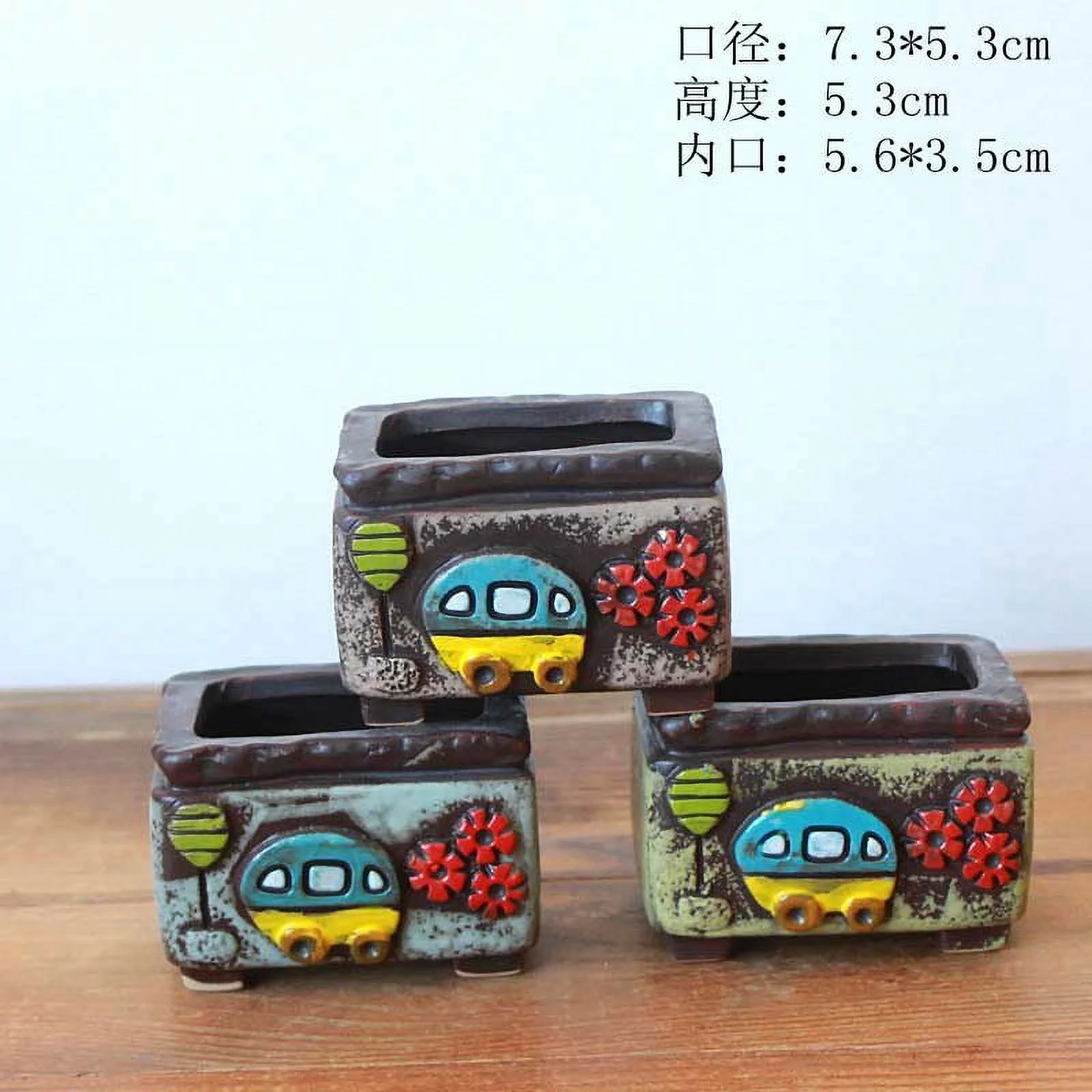 Hand-Painted Korean Style Ceramic Succulent Planter - Small Desktop Plant Pot