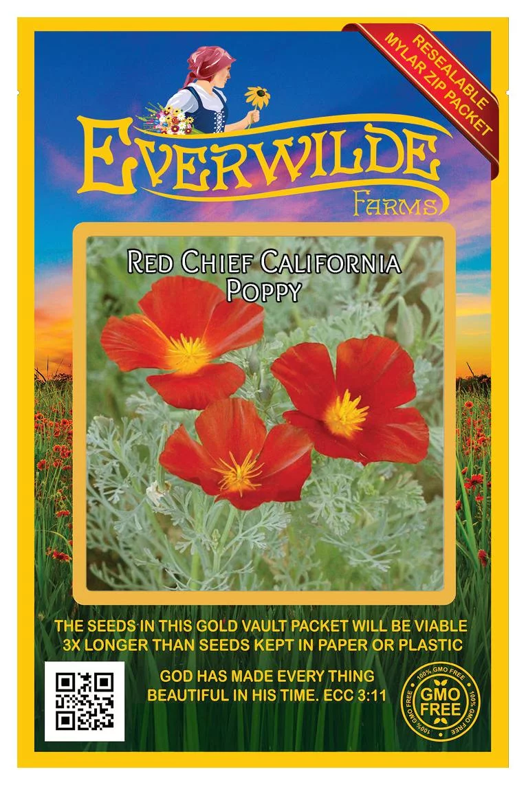 Everwilde Farms - 1000 Red Chief California Poppy Garden Flower Seeds - Gold Vault Jumbo Bulk Seed Packet