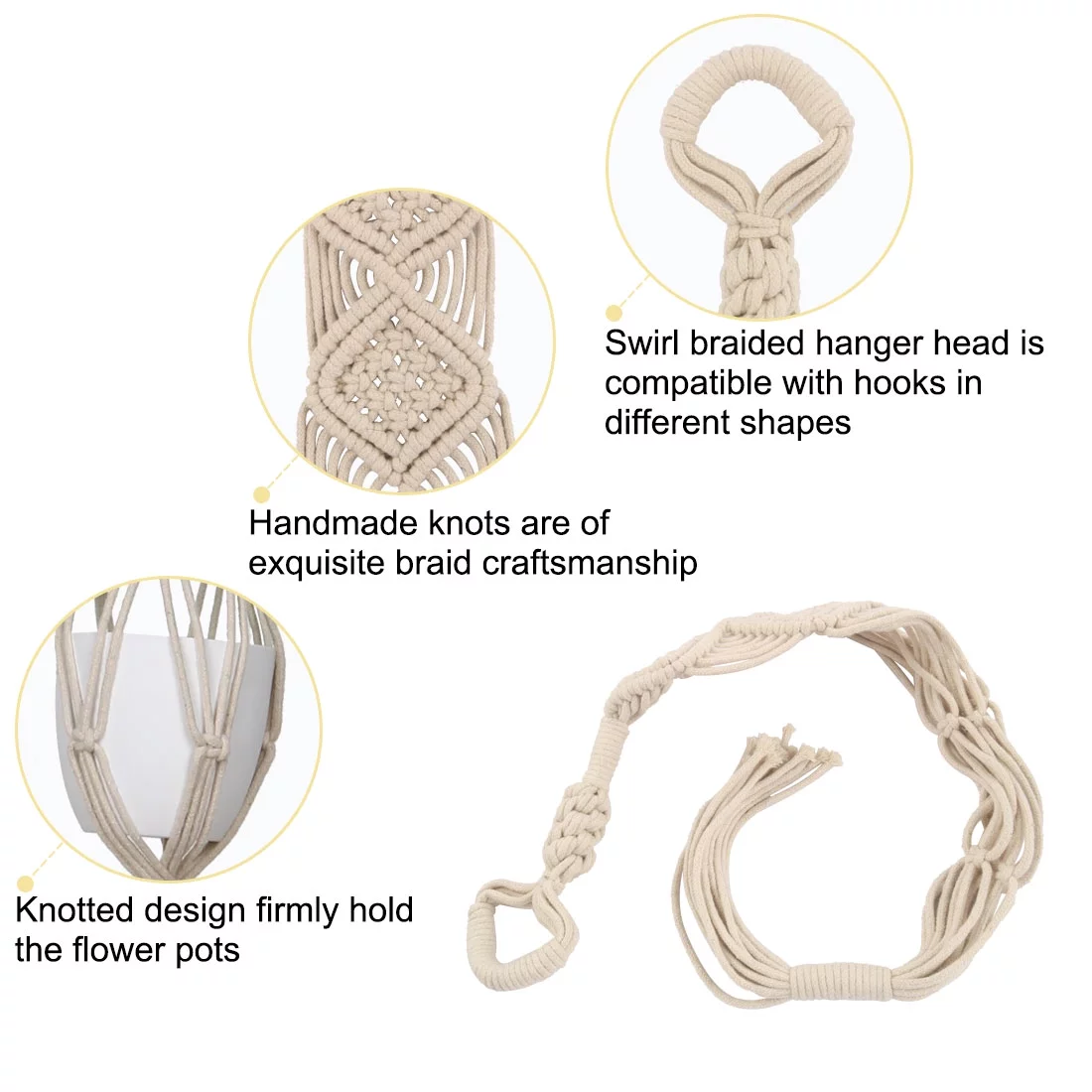 Macrame Wall-mounted Plant Hanger Hanging Rope Basket 29.5 Inch Length 2 Pcs