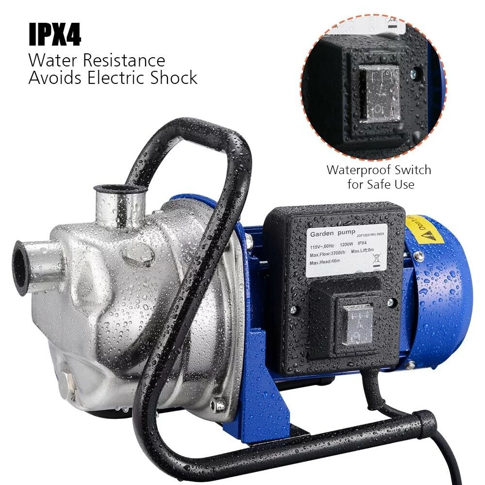 Water Booster Pump Electric Stainless Steel Garden Sprinkler Pump Pool 1200W