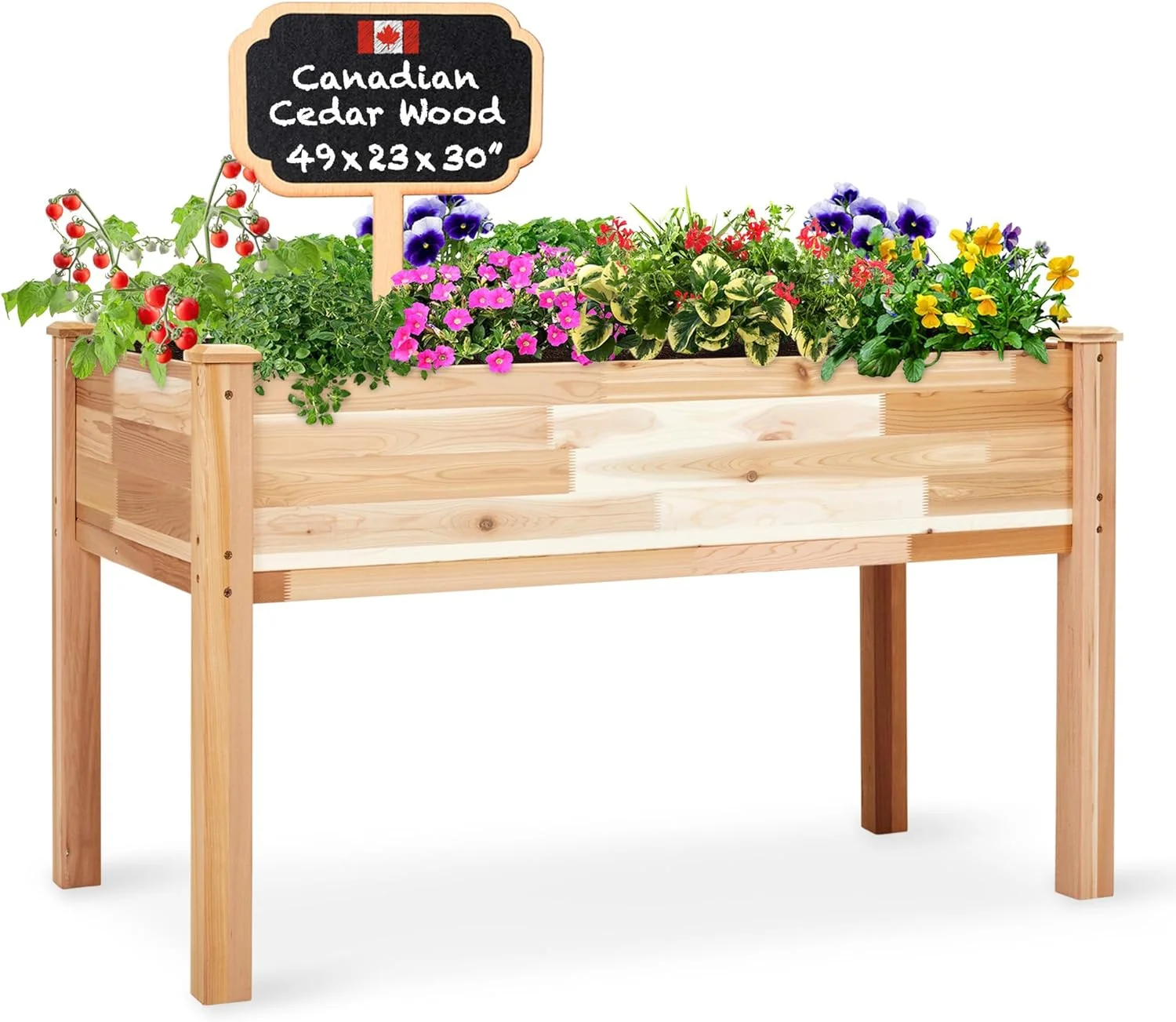 YANRUI Raised Canadian Cedar Garden Bed | Elevated Wood Planter for Growing Fresh Herbs, Vegetables, Flowers, Succulents | 49x23x30”