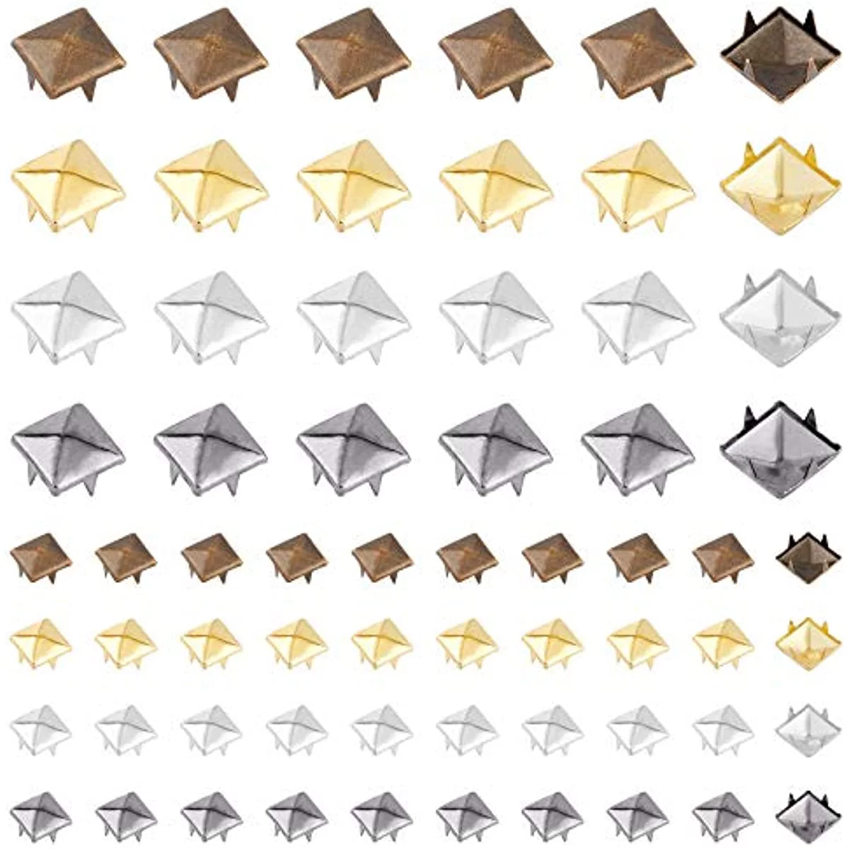 About 400pcs 4 Colors Square Iron Rhinestone Claw 10mm Bag Leather Clothing Shoes Rivet Handicraft DIY Spikes Spots Studs Accessories with Straight Tipped Scratch Awl Craft Tool