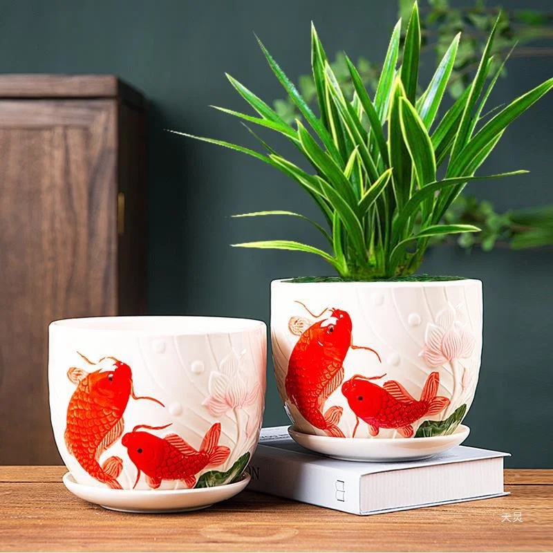 Flower Pot Ceramic Large Cartoons Green Dolo -Large Small Small Succession Plastic Flower Plant 303-Twinbird + Big Red Flower (2) Large Ceramic