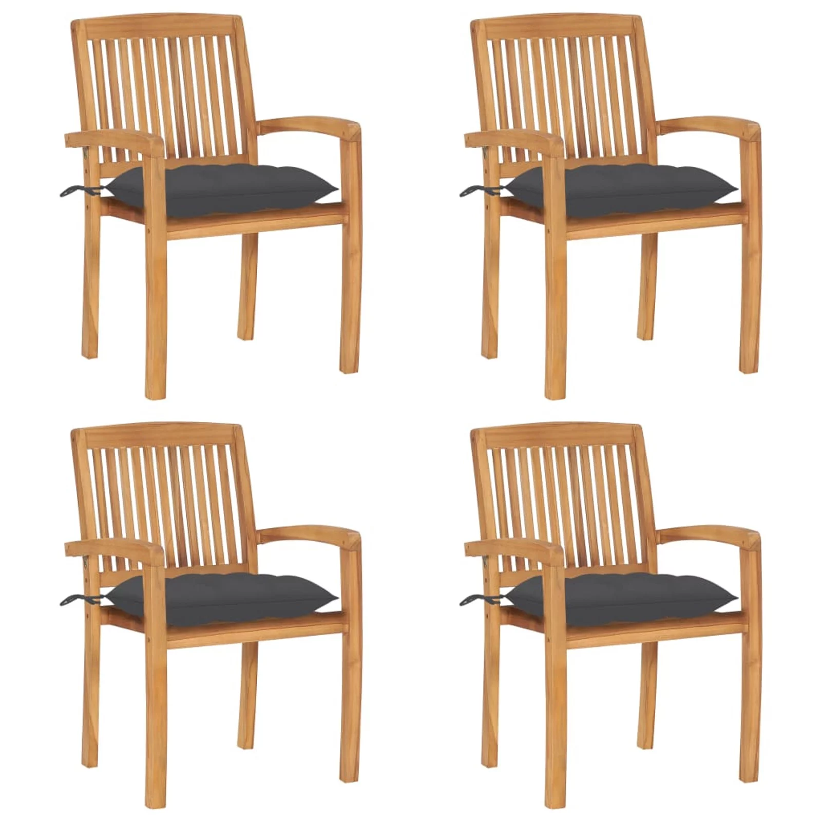 Irfora Stacking Patio Chairs with Cushions 4 pcs Solid Teak Wood