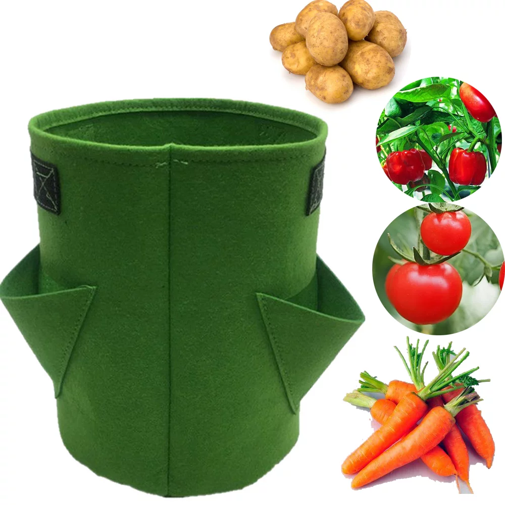 Growing Bucket Bag-plant Pots For Planting Potato,strawberry,tomato,carrot In Patio,garden,balcony Nonwoven ，no Handles(green Three Mouths)