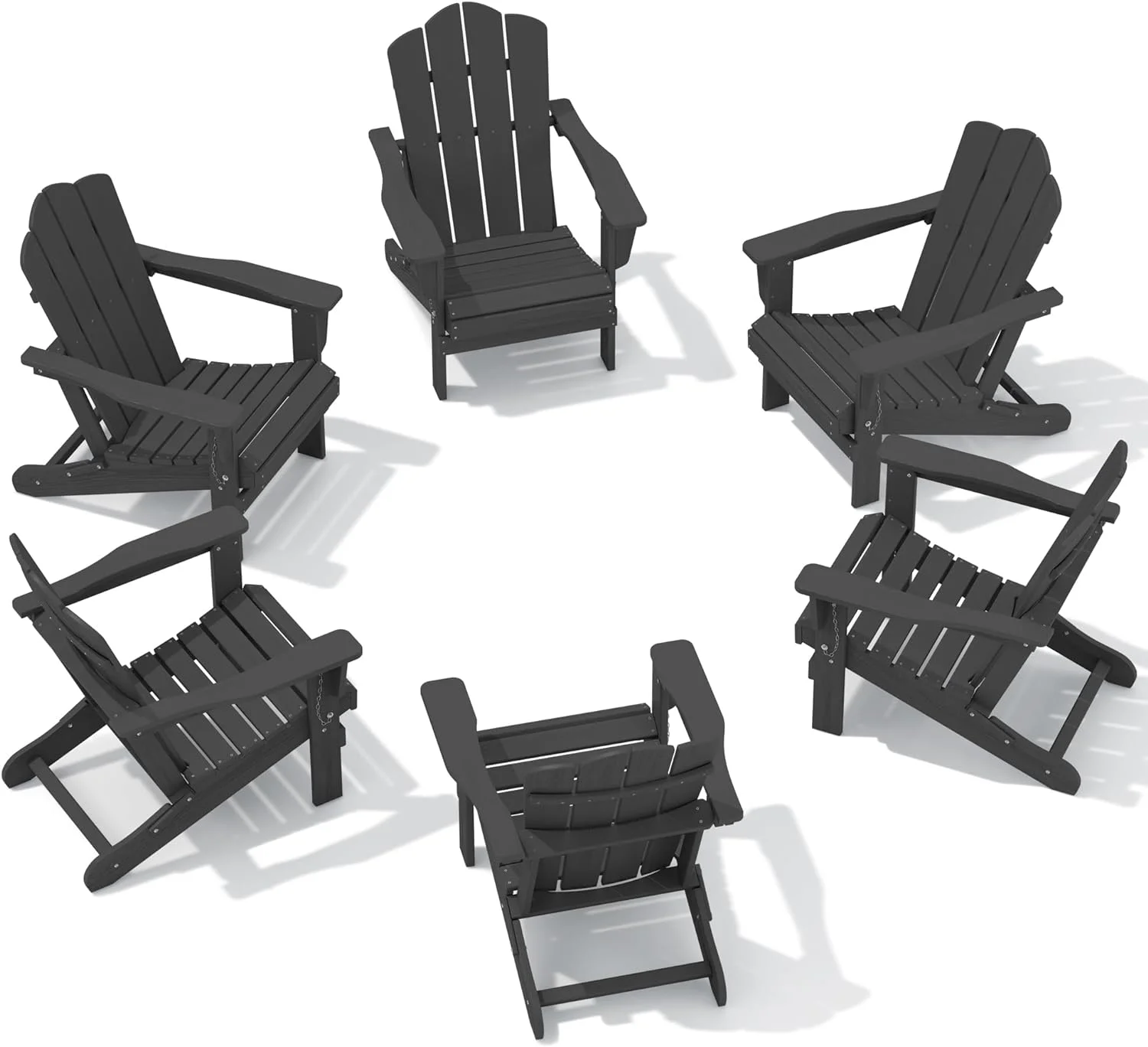 KINGYES Folding Adirondack Chair Set of 6, HDPE All-Weather Folding Adirondack Chair, Grey