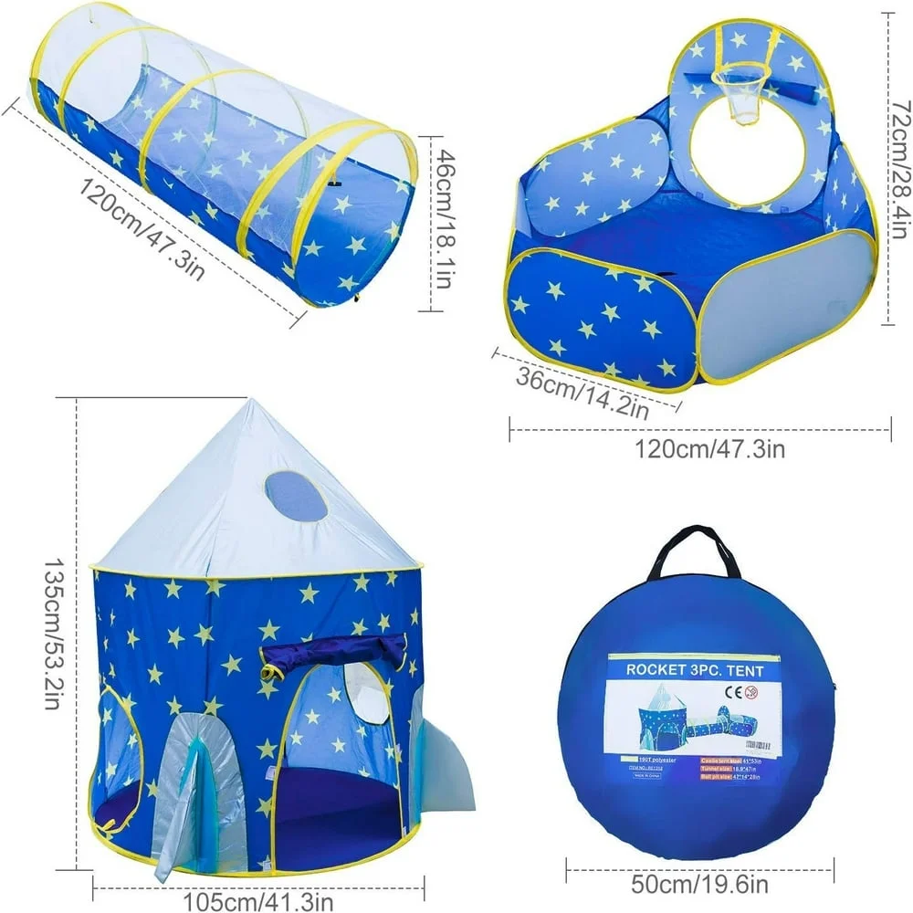 NEWCE Kids Play Tent  3 in 1 Kids Play Tent for Toddler Boys with Play Tunnel & Baby Ball Pit & Castle Tent and Storage Bag  Indoor Outdoor Toy Tent for Toddlers Kids Toy Gifts (Without B