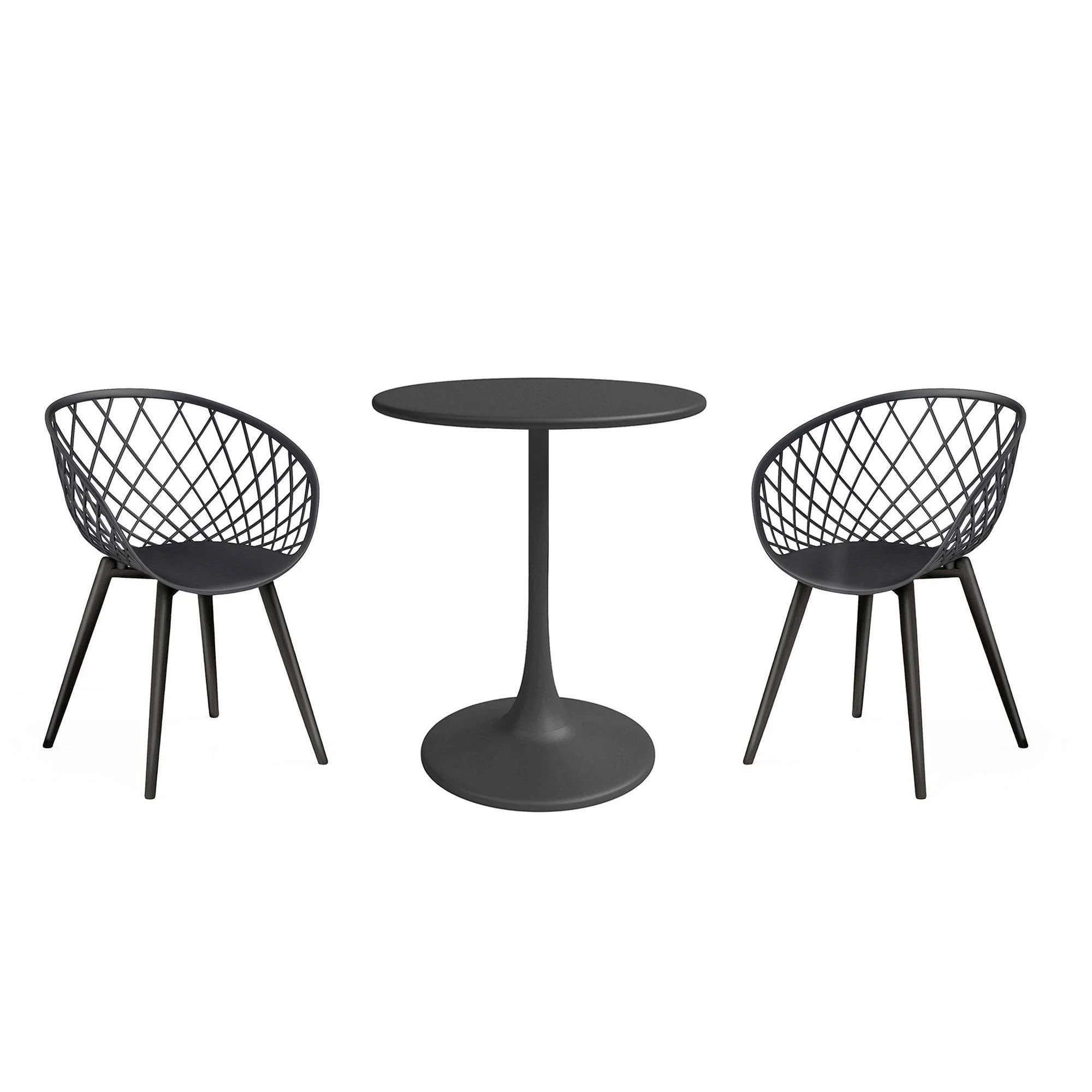 Kurv Series Mid-Century Modern Design Bistro Table + Kurv Chair Set of 2 - Black