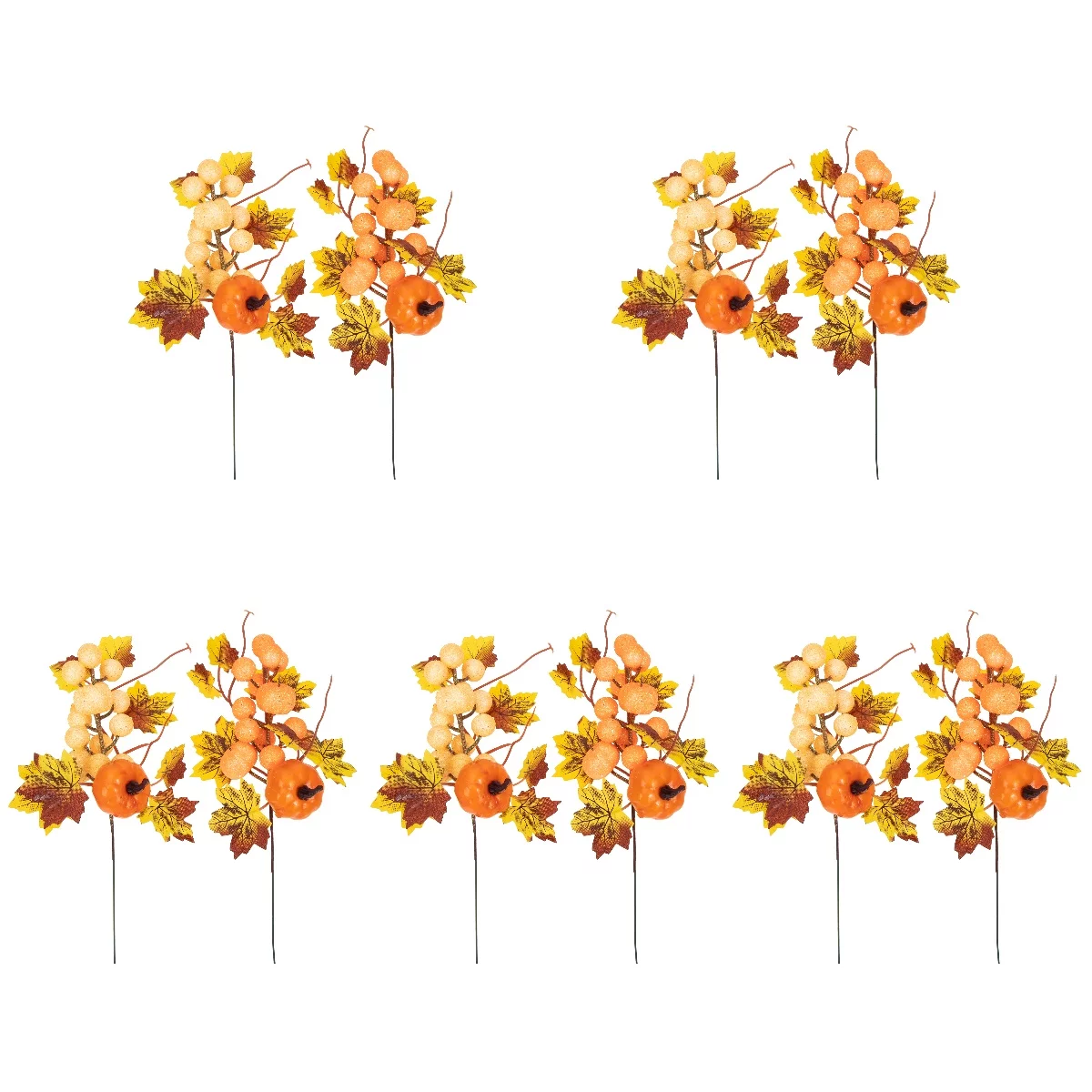 HOMEMAXS 10 Pcs  Autumn Maple Leaf Branches Pumpkin Plant Adorns Flower Arrangement Decors