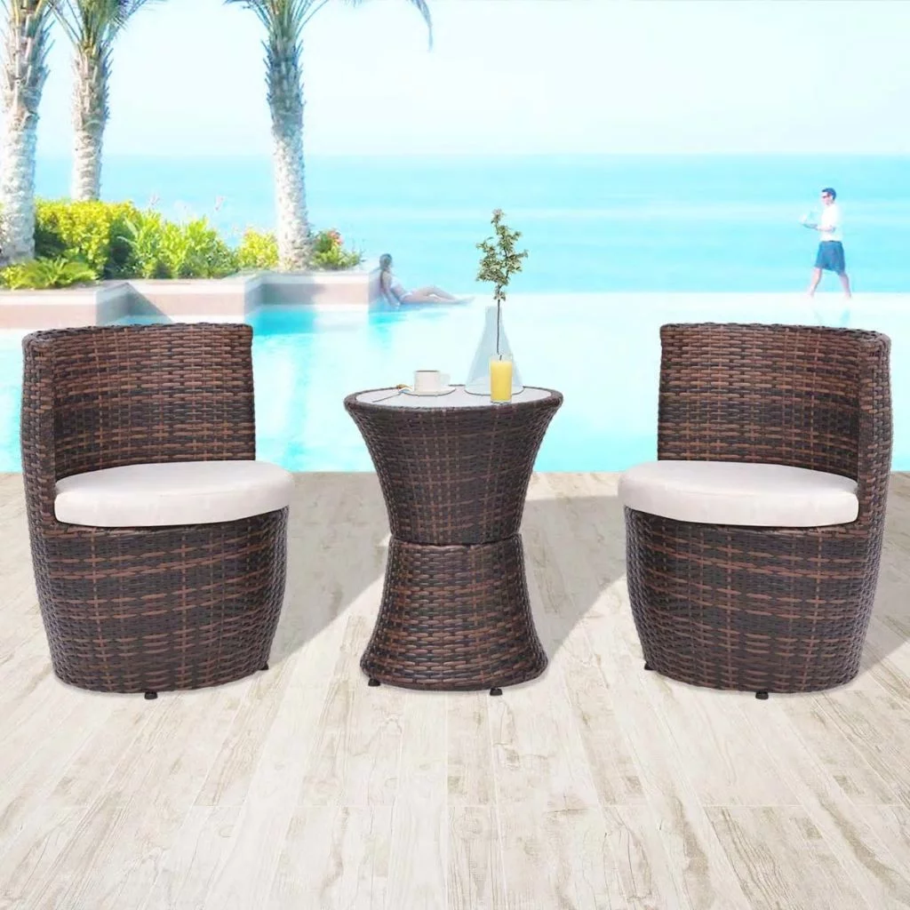 Andoer 3 Piece Bistro Set with Cushions Poly Rattan Brown