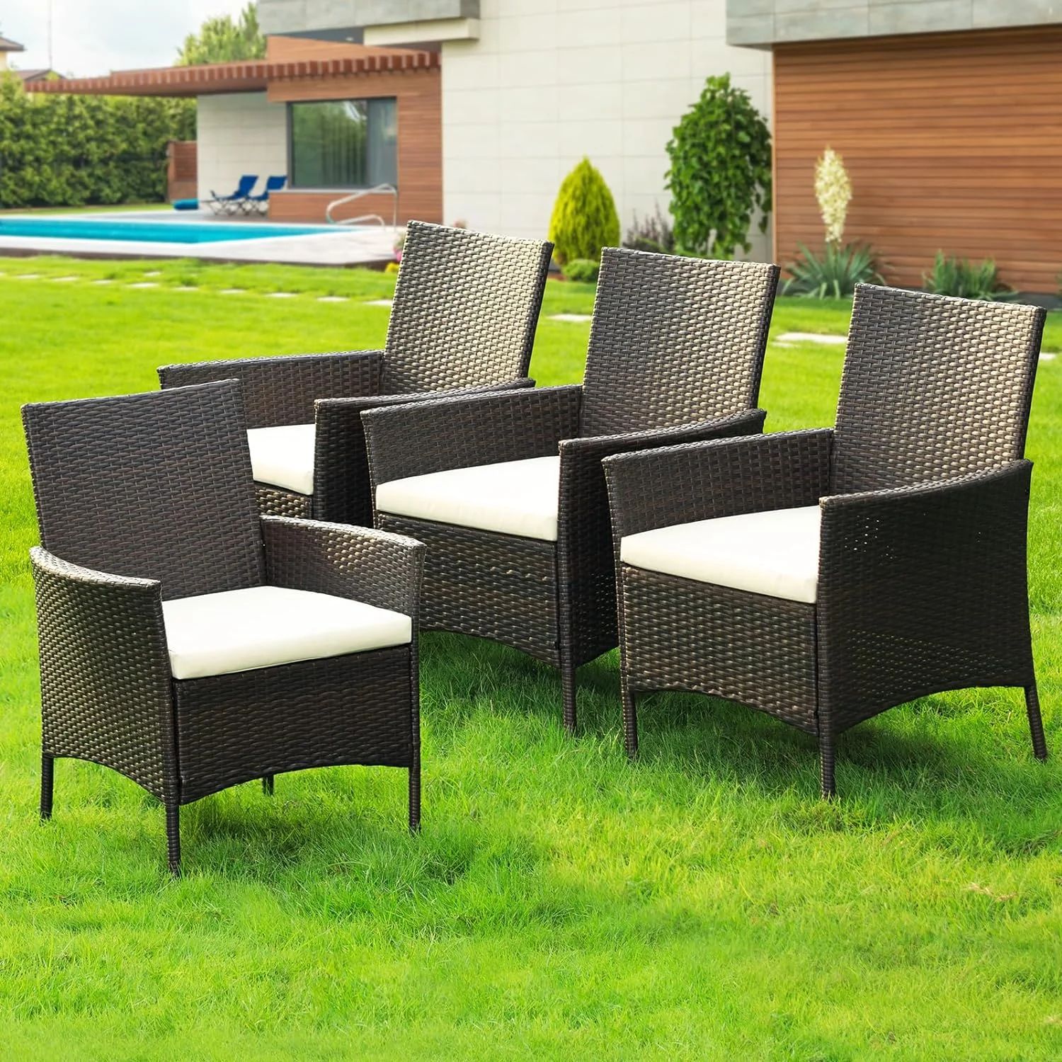 Idzo Classique Upgraded 2000Hours UV Wicker Outdoor Dining Chairs Set of 4, 400Ibs Capacity Patio Chair with Powder Coated Steel Frame & Removable Seat Cushion