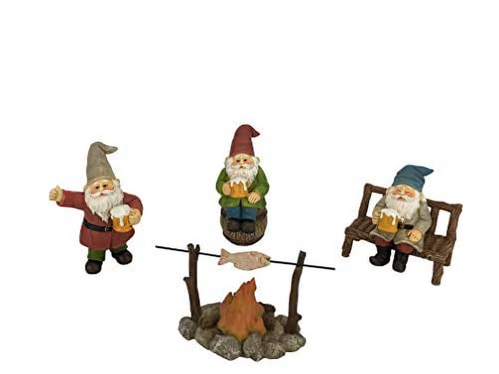 GlitZGlam Happy Gnomes Beer Drinking Buddies! - 5-Piece Garden Gnome Set for The Miniature Fairy Garden