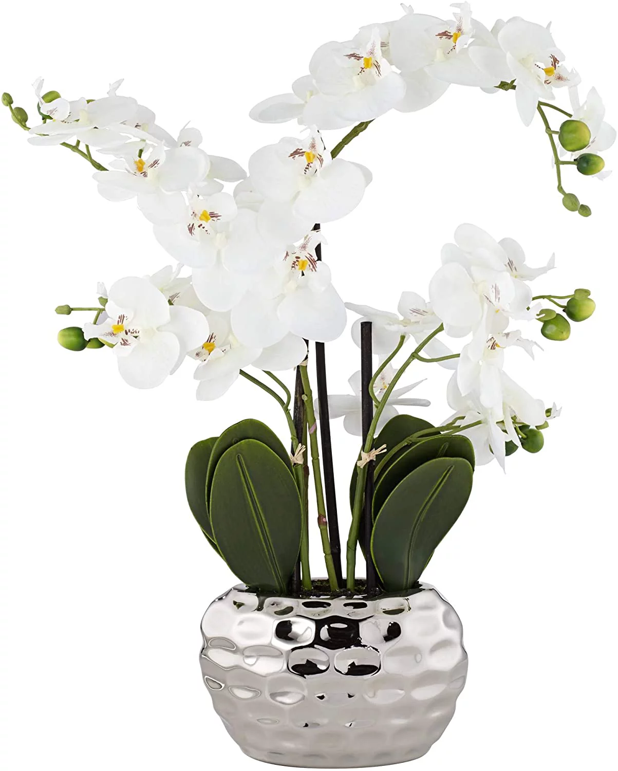 Potted Faux Artificial Flowers Arrangements Realistic White Phalaenopsis Orchid in Silver Pot Home Decoration Living Room Office Bedroom Bathroom Kitchen Dining Room 23