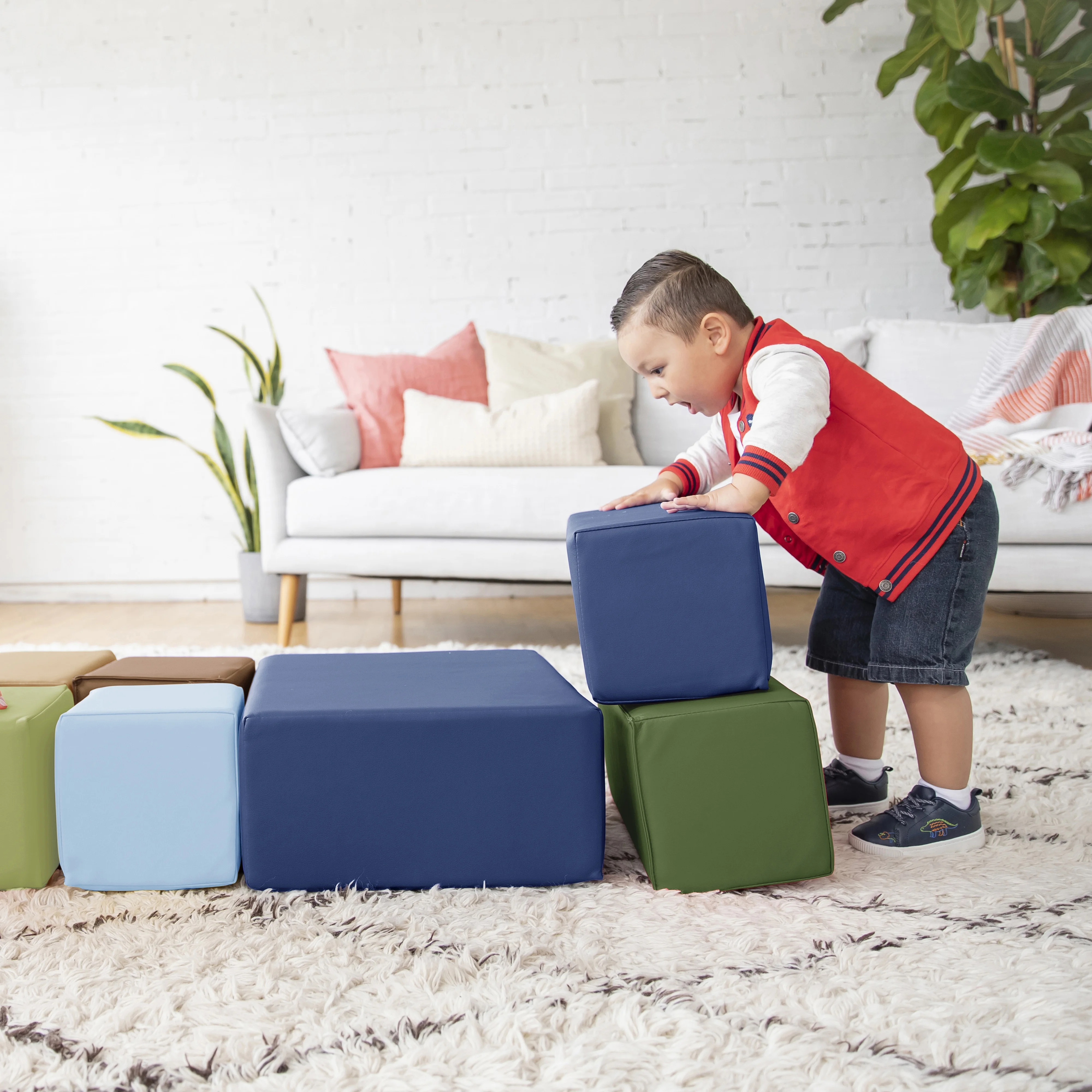 ECR4Kids SoftZone Big Foam Building Blocks, Earthtone, 7-Piece