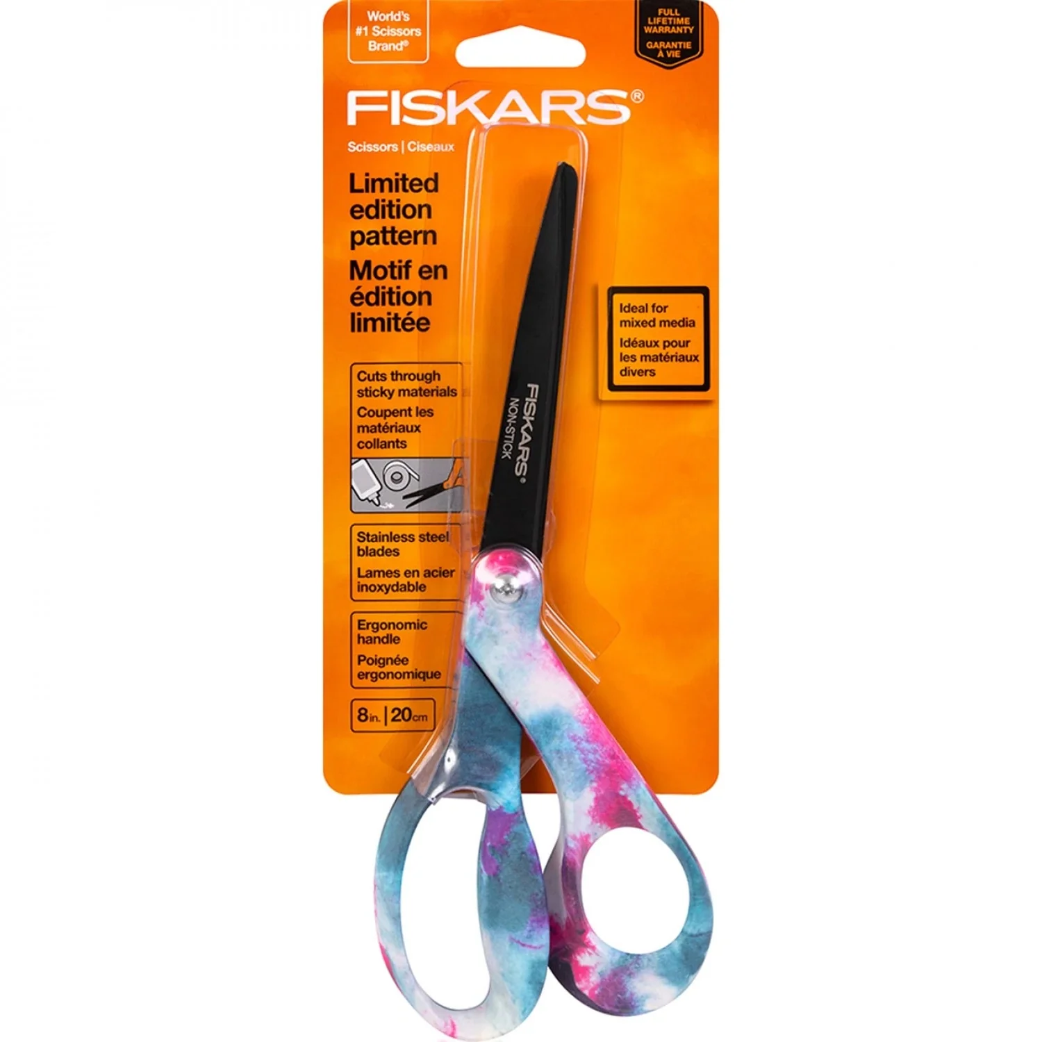 Fiskars Premier Bent Deco Non Stick Scissors 8in Pink  Blue Tie Dye