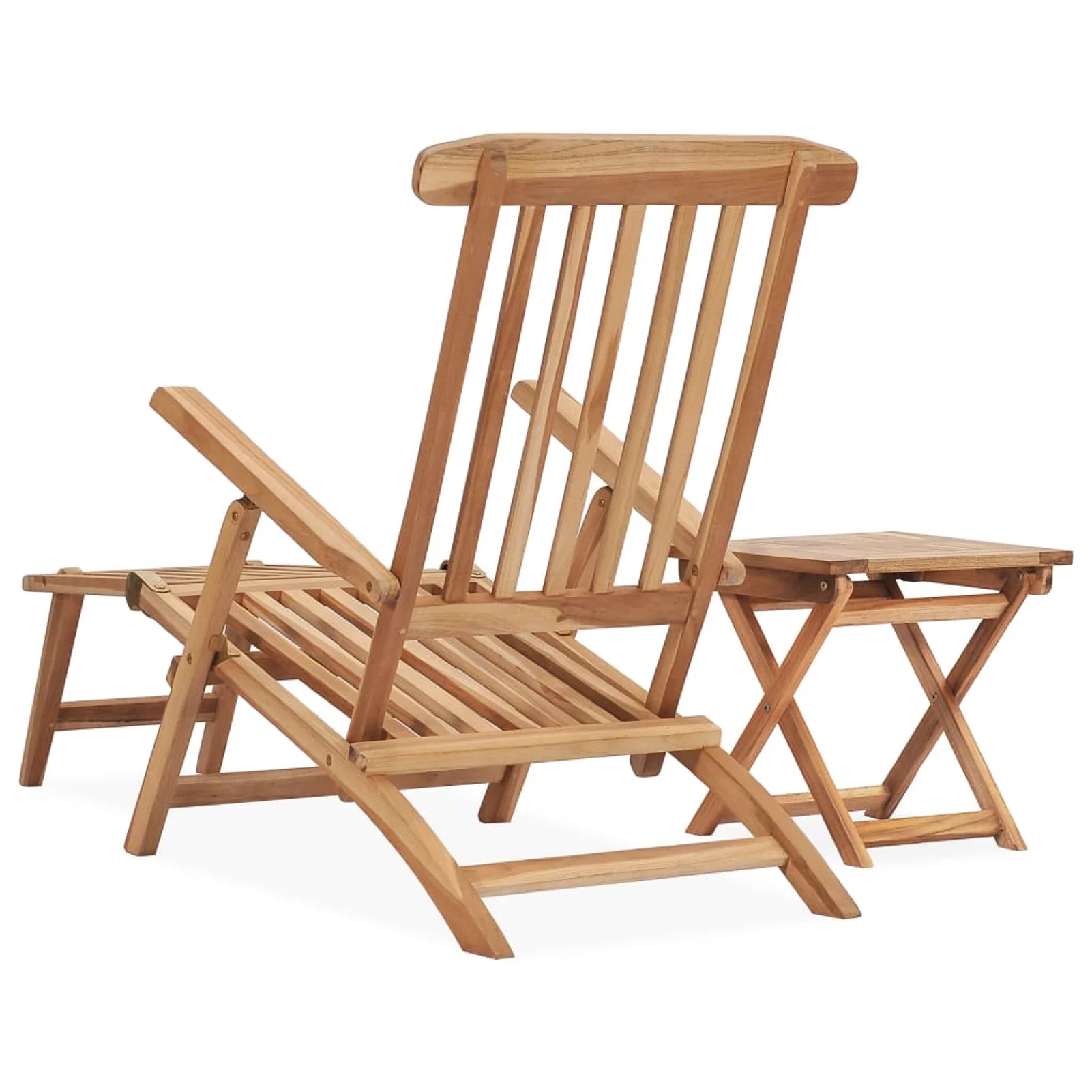 Suzicca Patio Deck Chair with Footrest and Table Solid Teak Wood