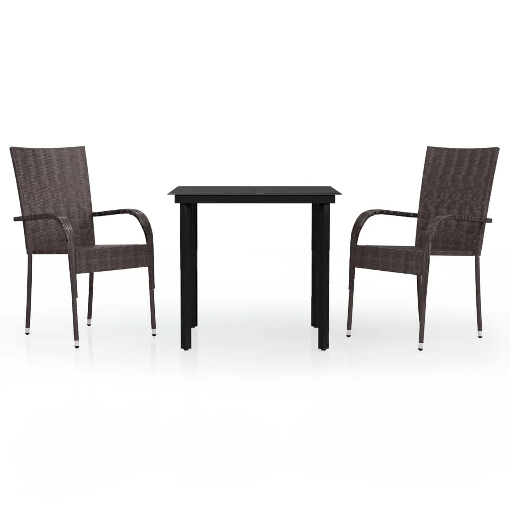 Uteam Brown Black Patio Dining Set 3 Piece